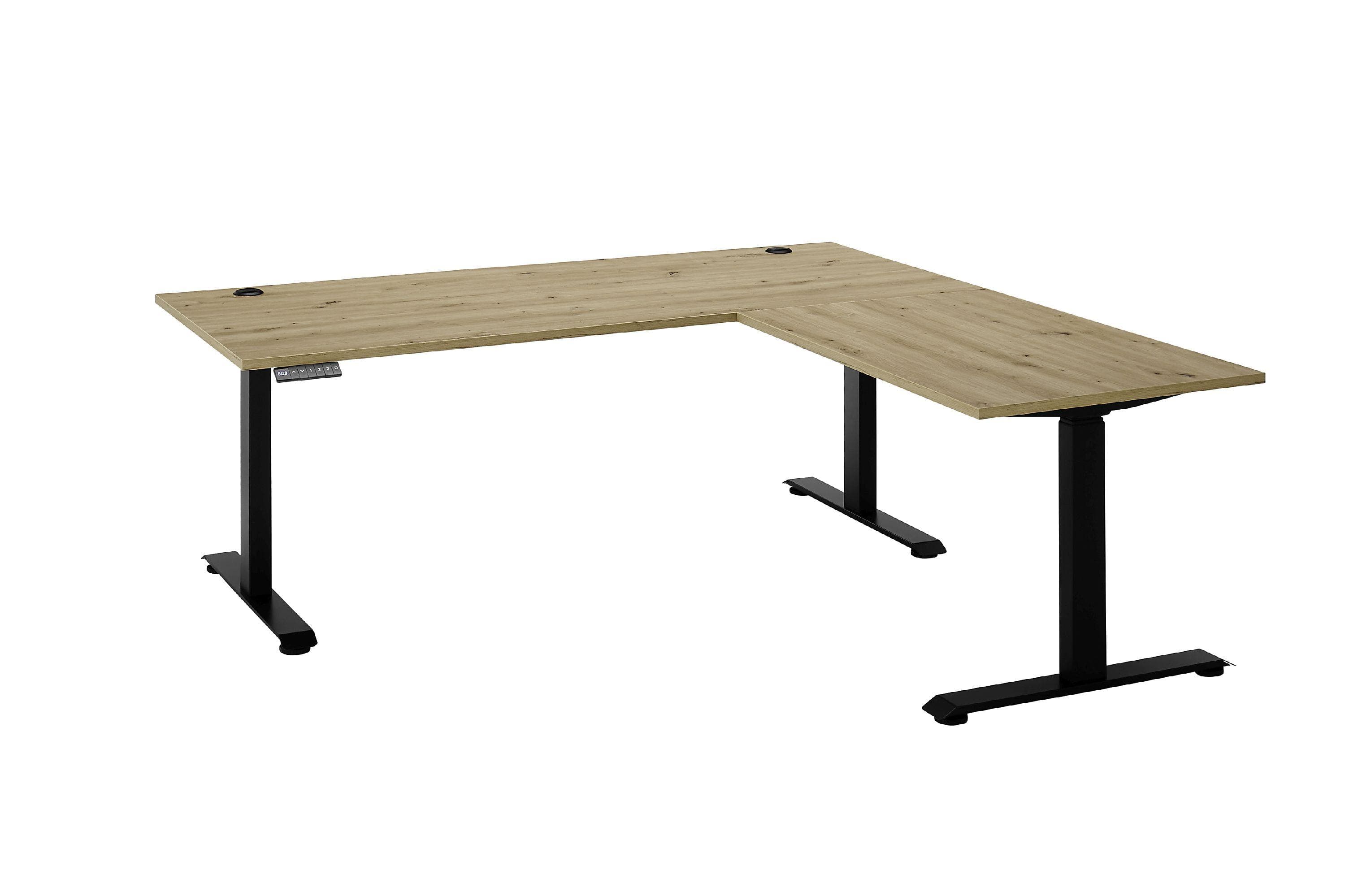 BEGA OFFICE Eckschreibtisch Ben: Elektrisch Höhenverstellbar, Eiche Dekor/Schwarz