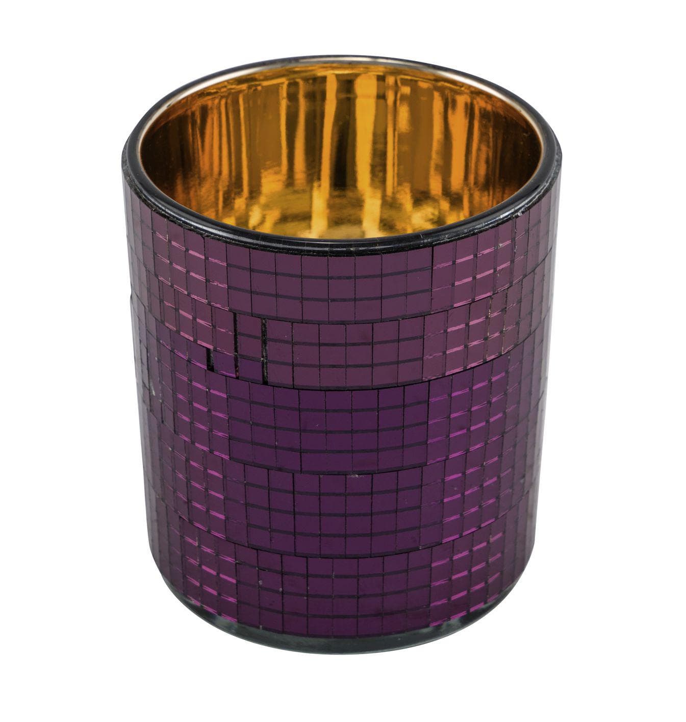 Teelichthalter MOSAIK Lila/Gold Glas Mosaik