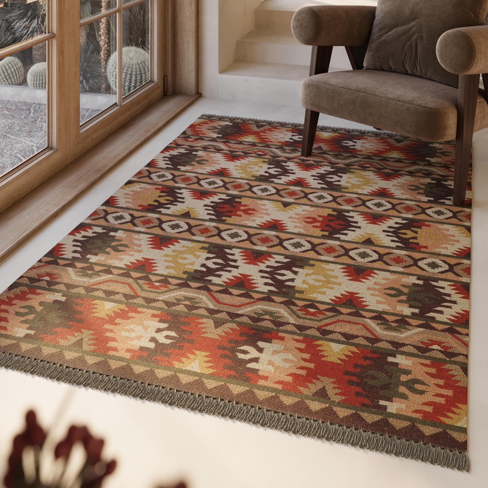 Green Looop Wollteppich Balou Braun Kelim Handgewebt