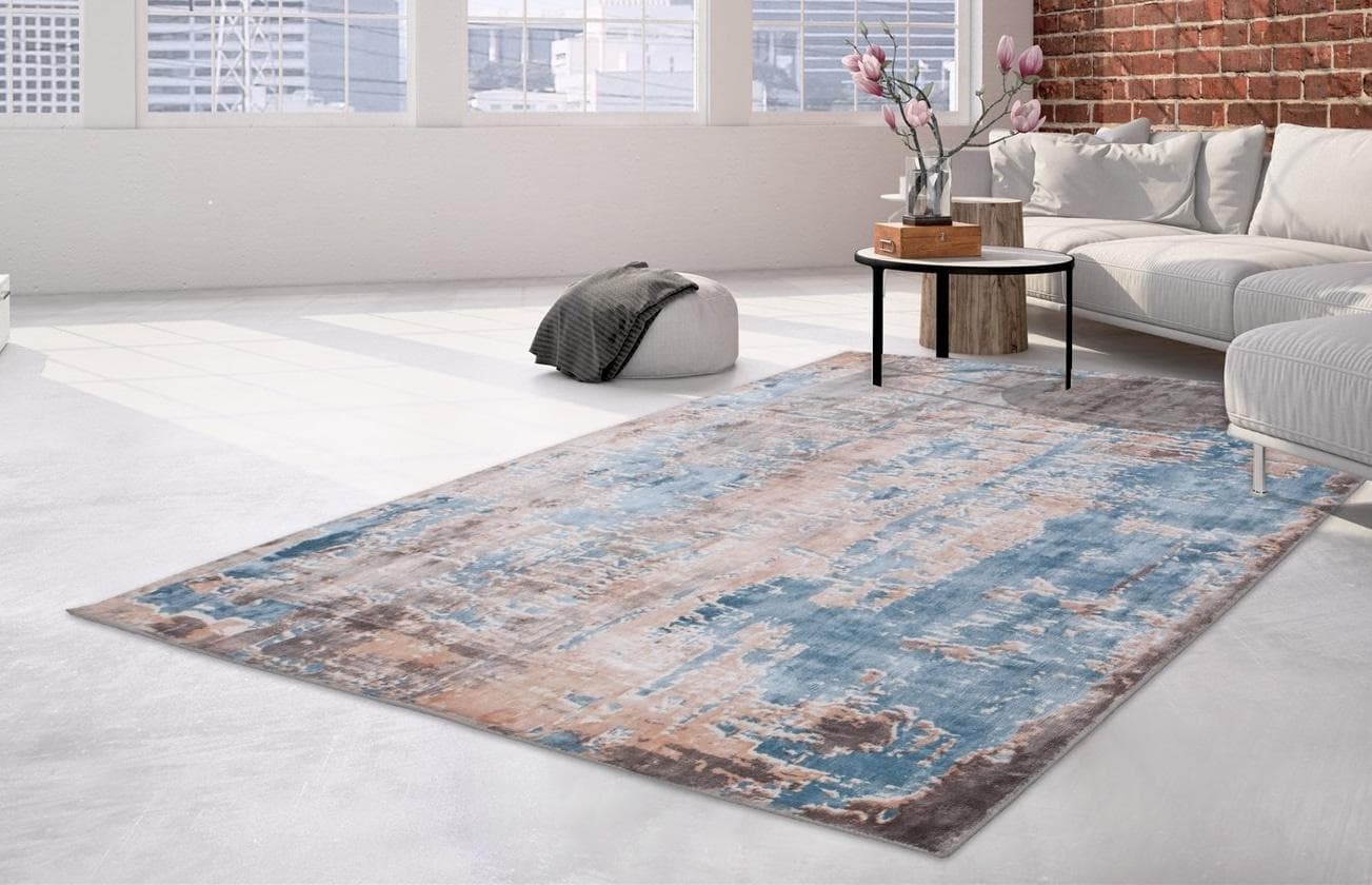 Arte Espina Teppich Ocean 300 Vintage Bunt Blau Viskose