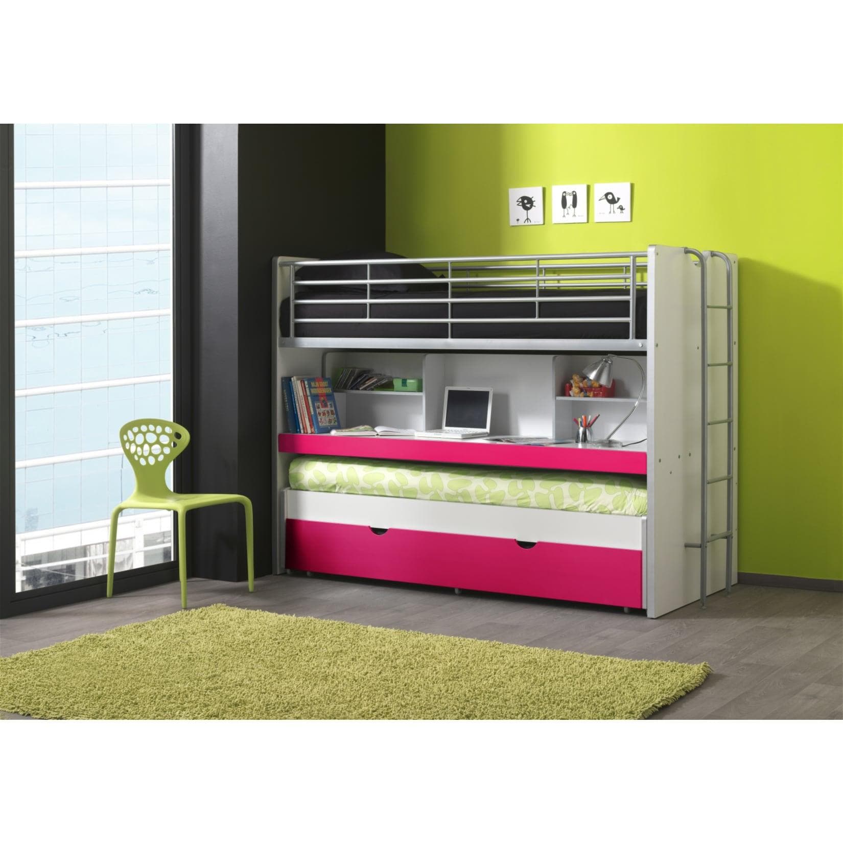 VIPACK Hochbett Bonny mit 3 Schlafgelegenheiten und Schreibtisch