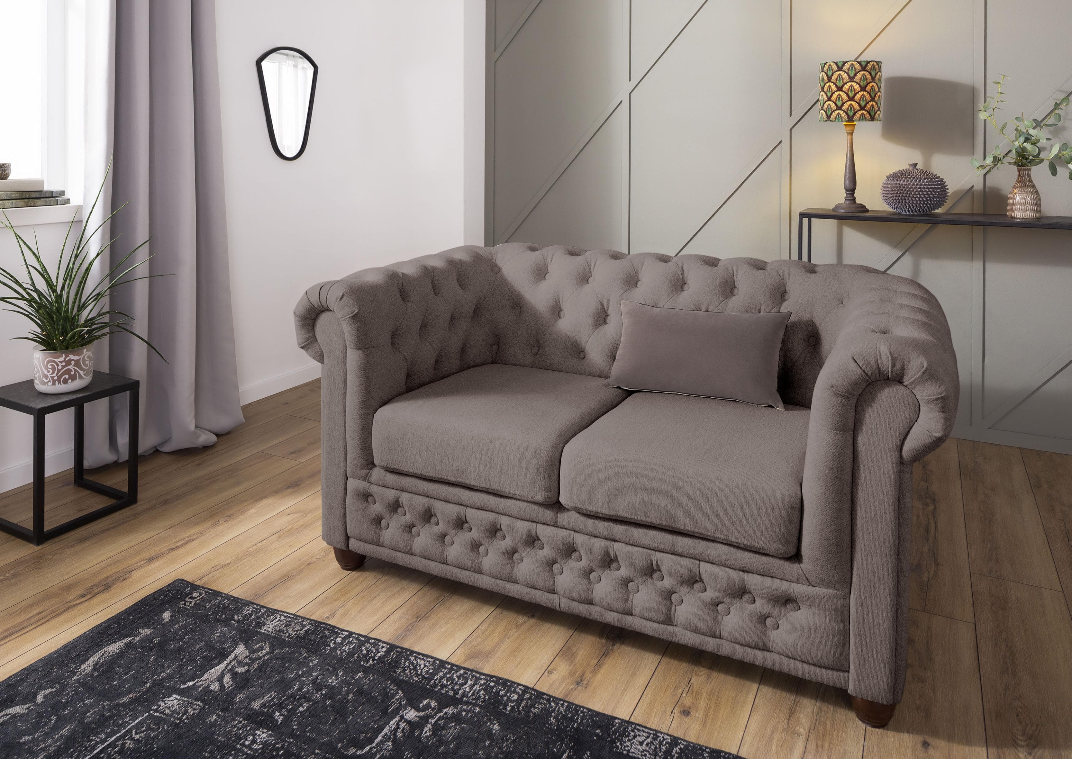 HOME AFFAIRE Chesterfield-Sofa New Castle Grau Taupe