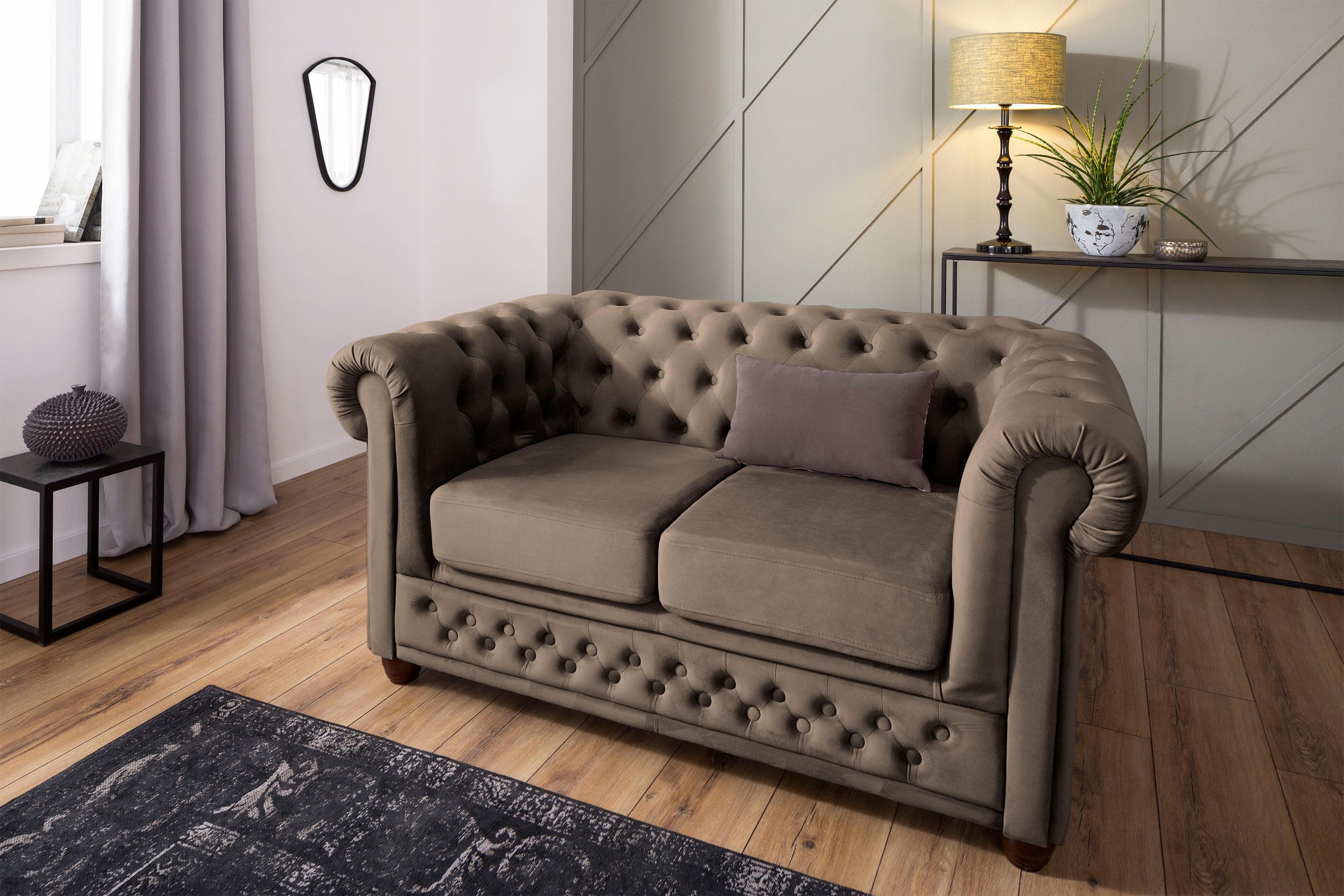 Home Affaire Chesterfield-Sofa New Castle Taupe Samtoptik