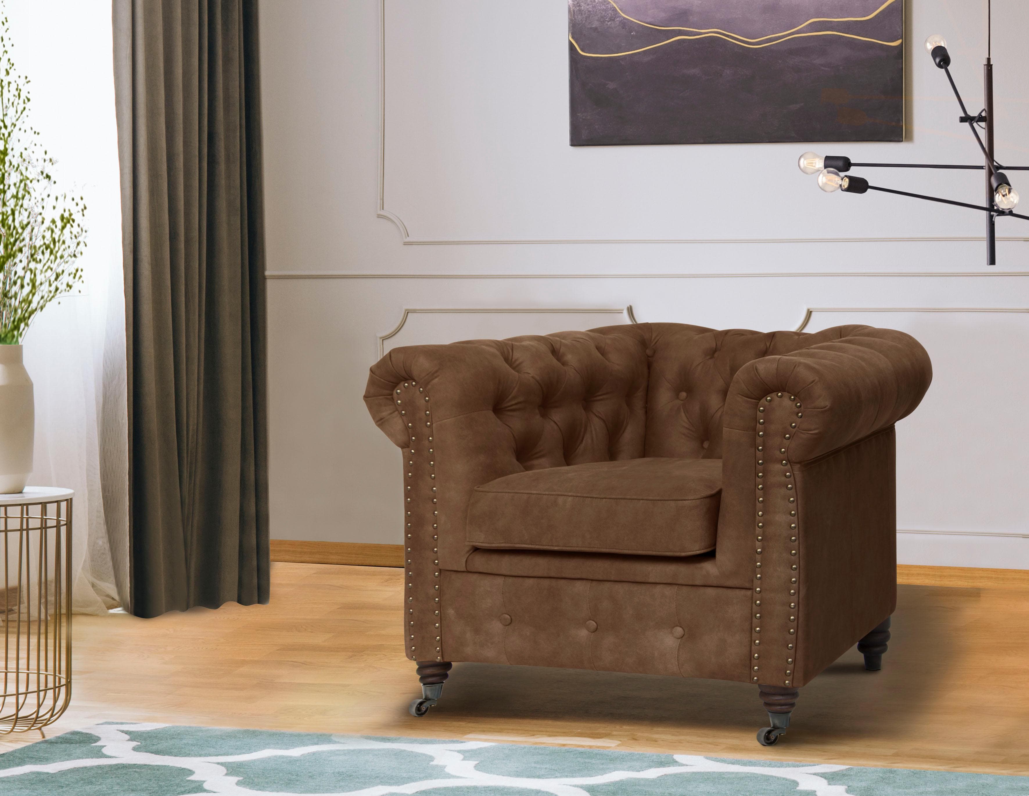 Home Affaire Chesterfield-Sessel Aarburg Braun Luxus-Microfaser Lederoptik