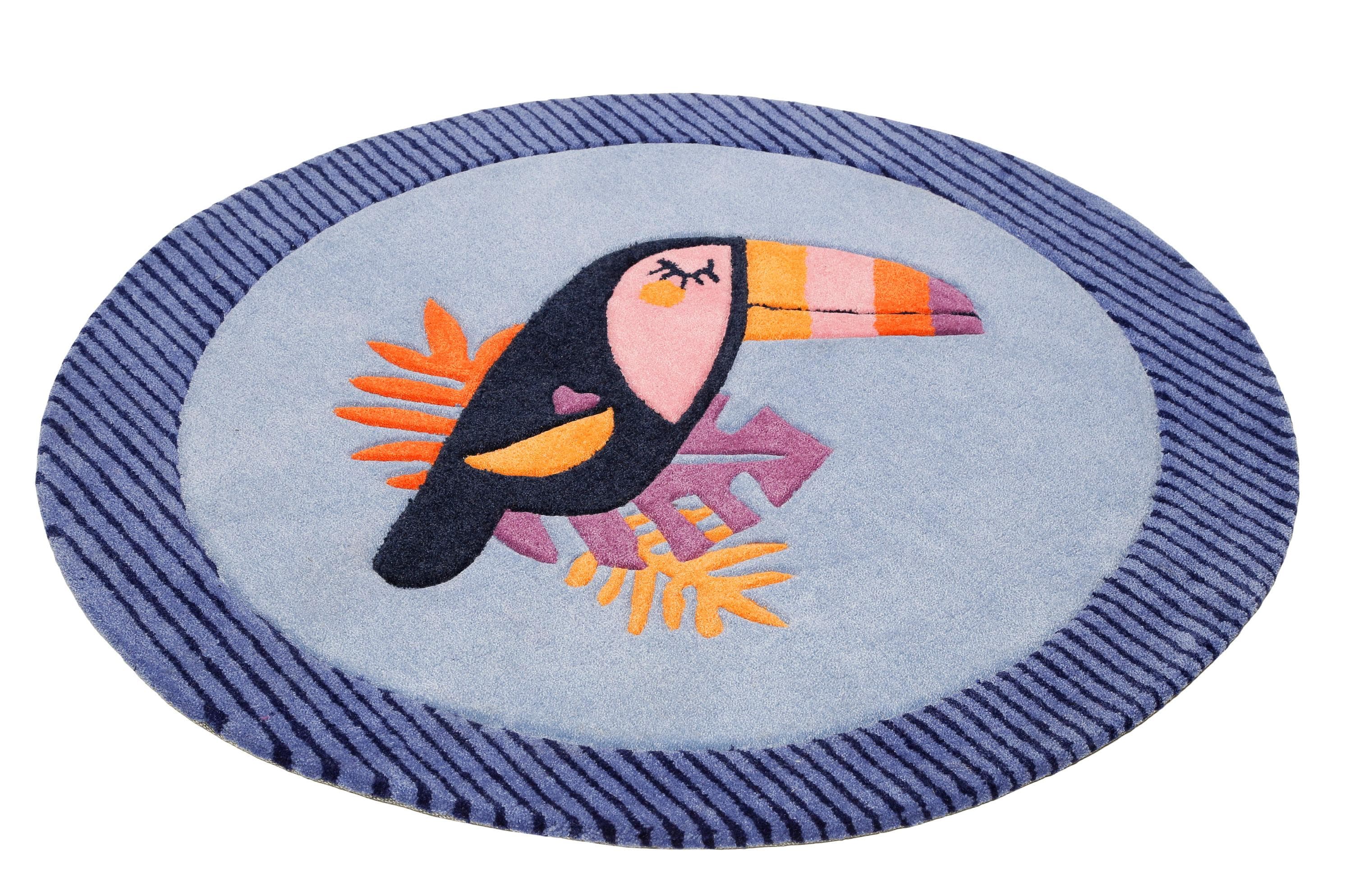 Esprit Kinderteppich E-Toucan Rund Blau Handgetuftet