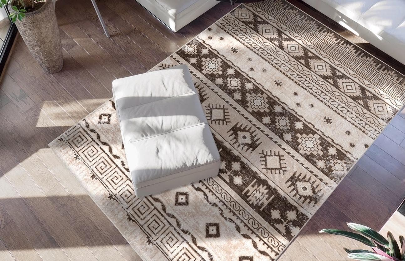 Vintage Teppich in Grau aus Kunstfaser