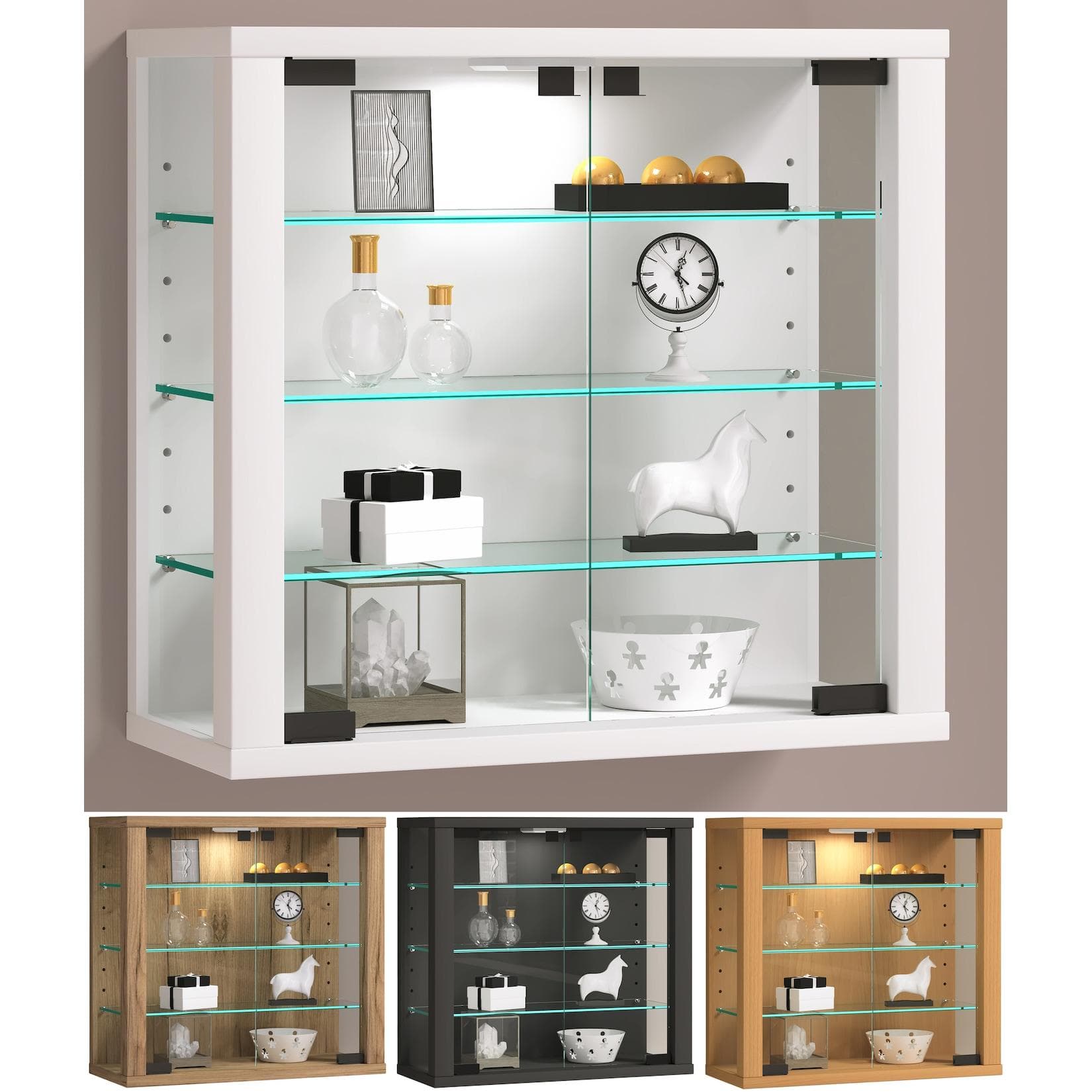 VCM Glasvitrine Vitrosa S Weiß Hängevitrine mit ESG-Glas