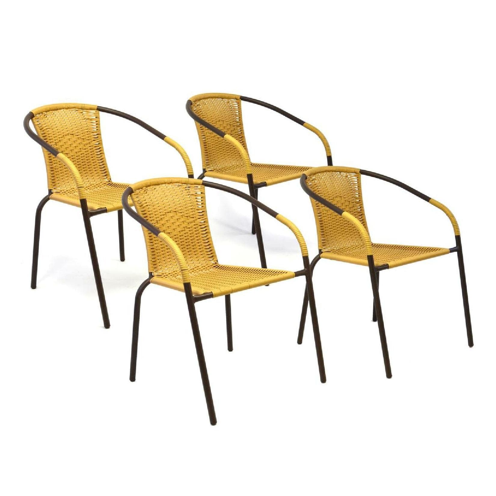 VCM 4er Set Bistrostühle Gartenstuhl Gelb Poly Rattan Stapelbar