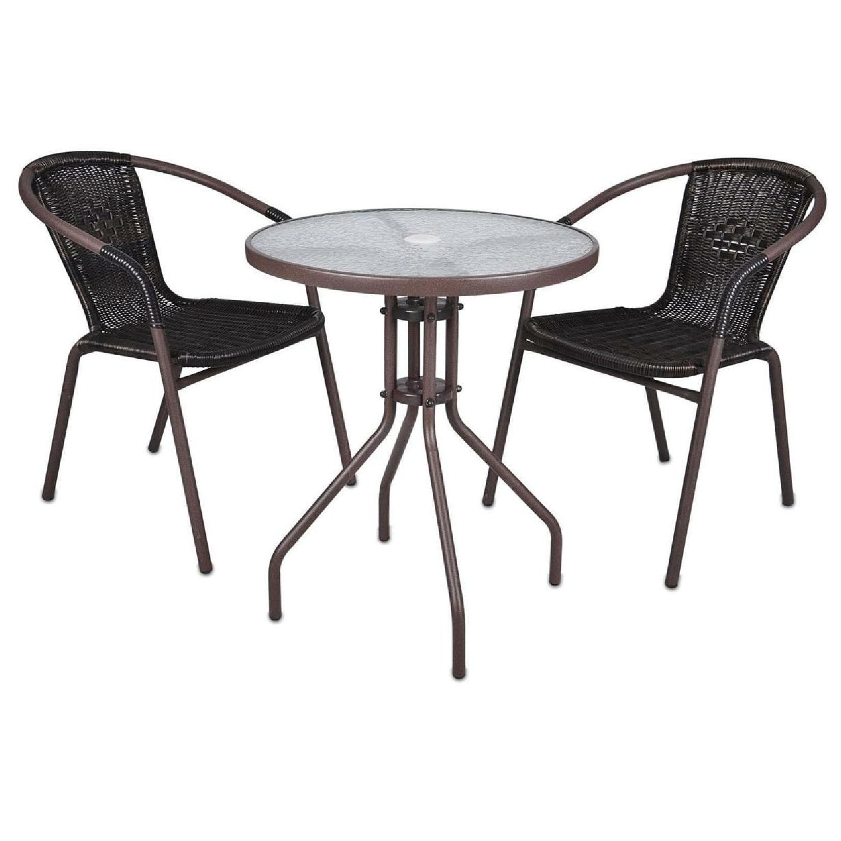 VCM 3-tlg. Bistroset Garten Essgruppe Braun Poly Rattan