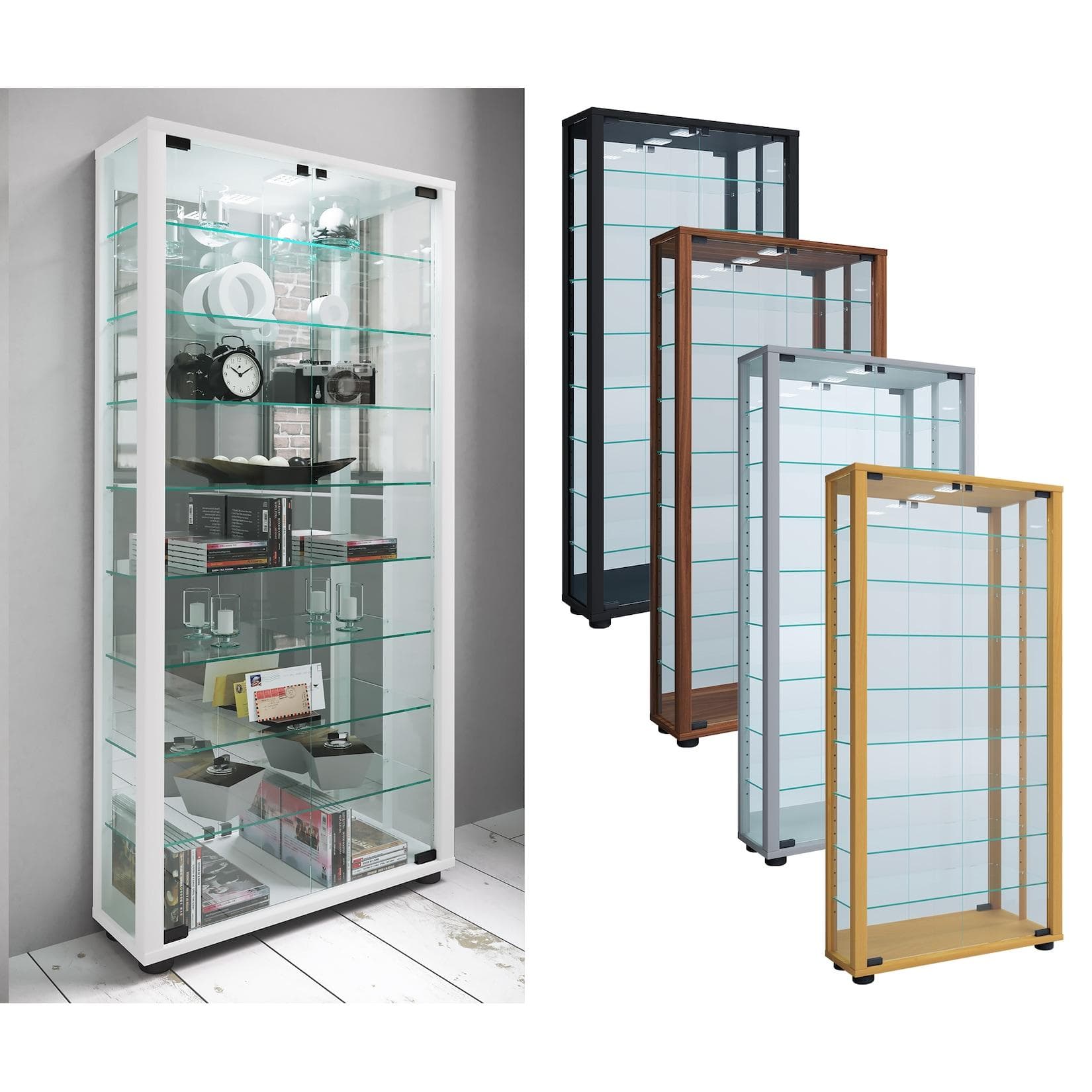 Spiegel-Vitrine aus Glas zum Ausstellen von Sammlerstücken