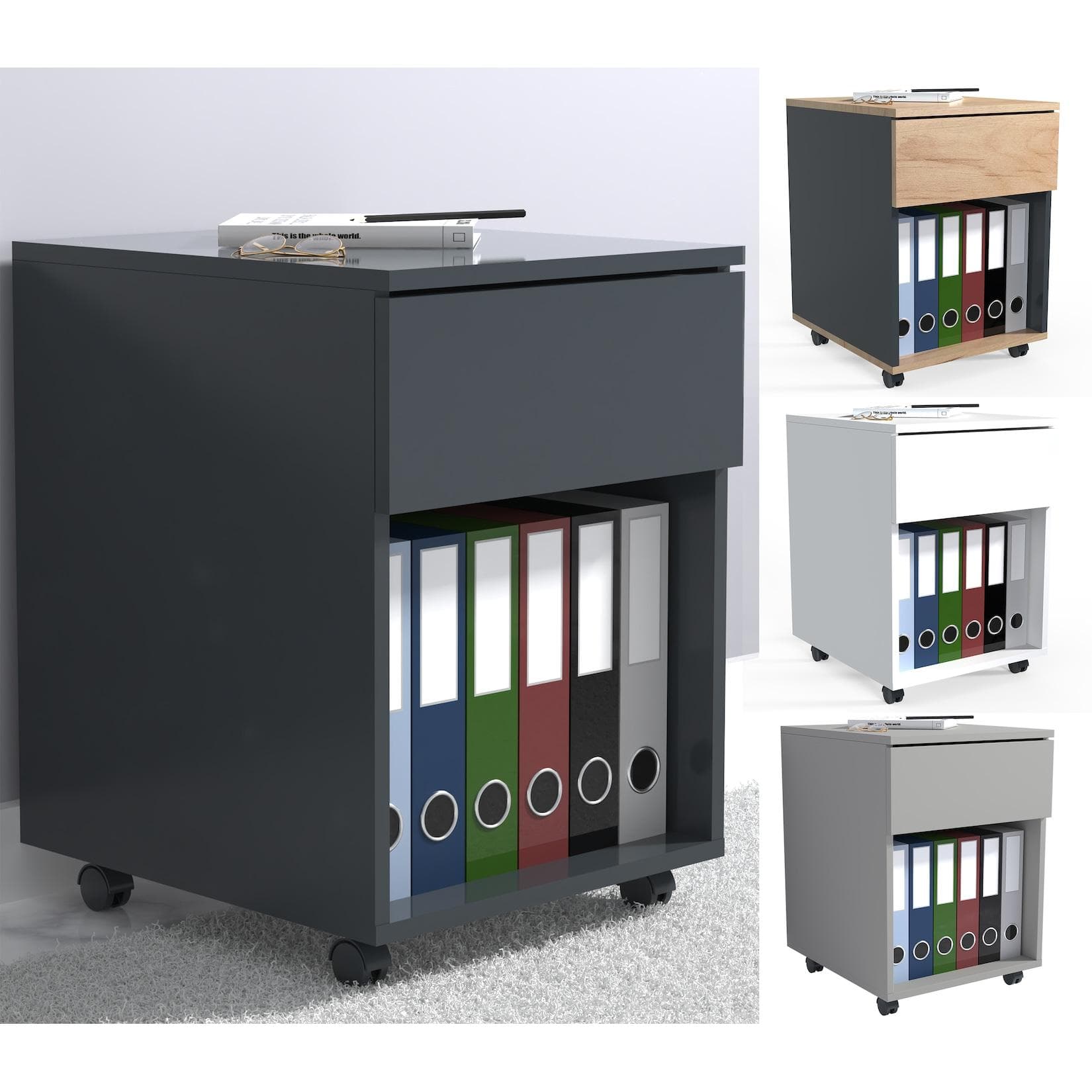 VCM Rollcontainer Bürocontainer Dalosa 1 Schublade Grau Holzwerkstoff