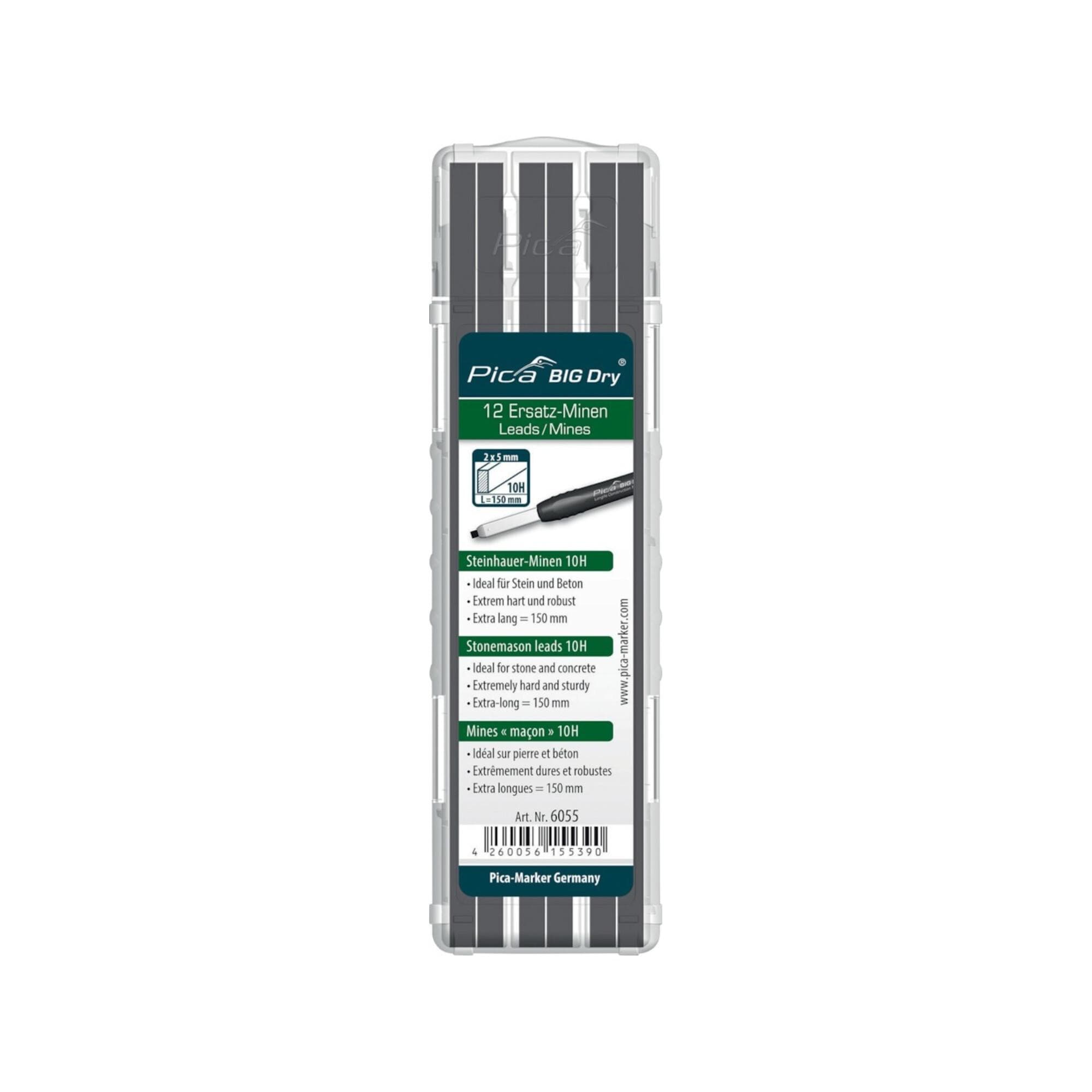 Pica Minenset für Zimmermannsbleistift 12 teilig Graphit 10H BIG Dry 6055