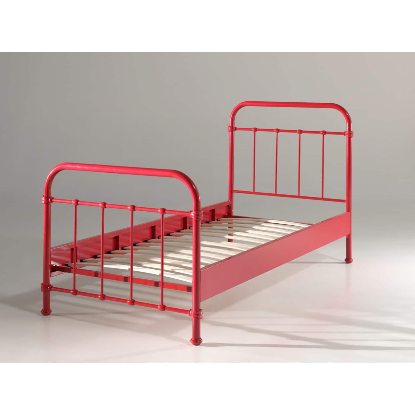 Rotes Metall Kinderbett New York | Einzelbett mit Lattenrost