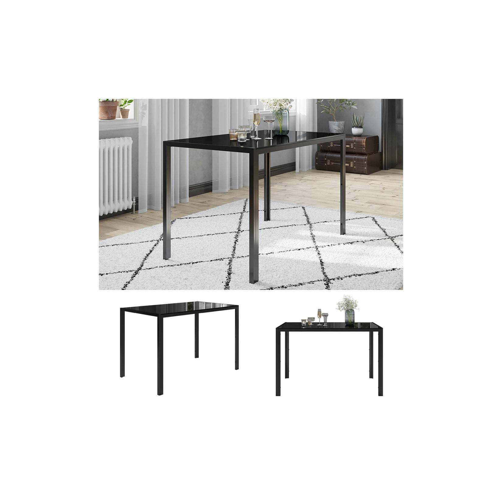 Vicco Esszimmertisch Grand Metall Schwarz Glasplatte Modern