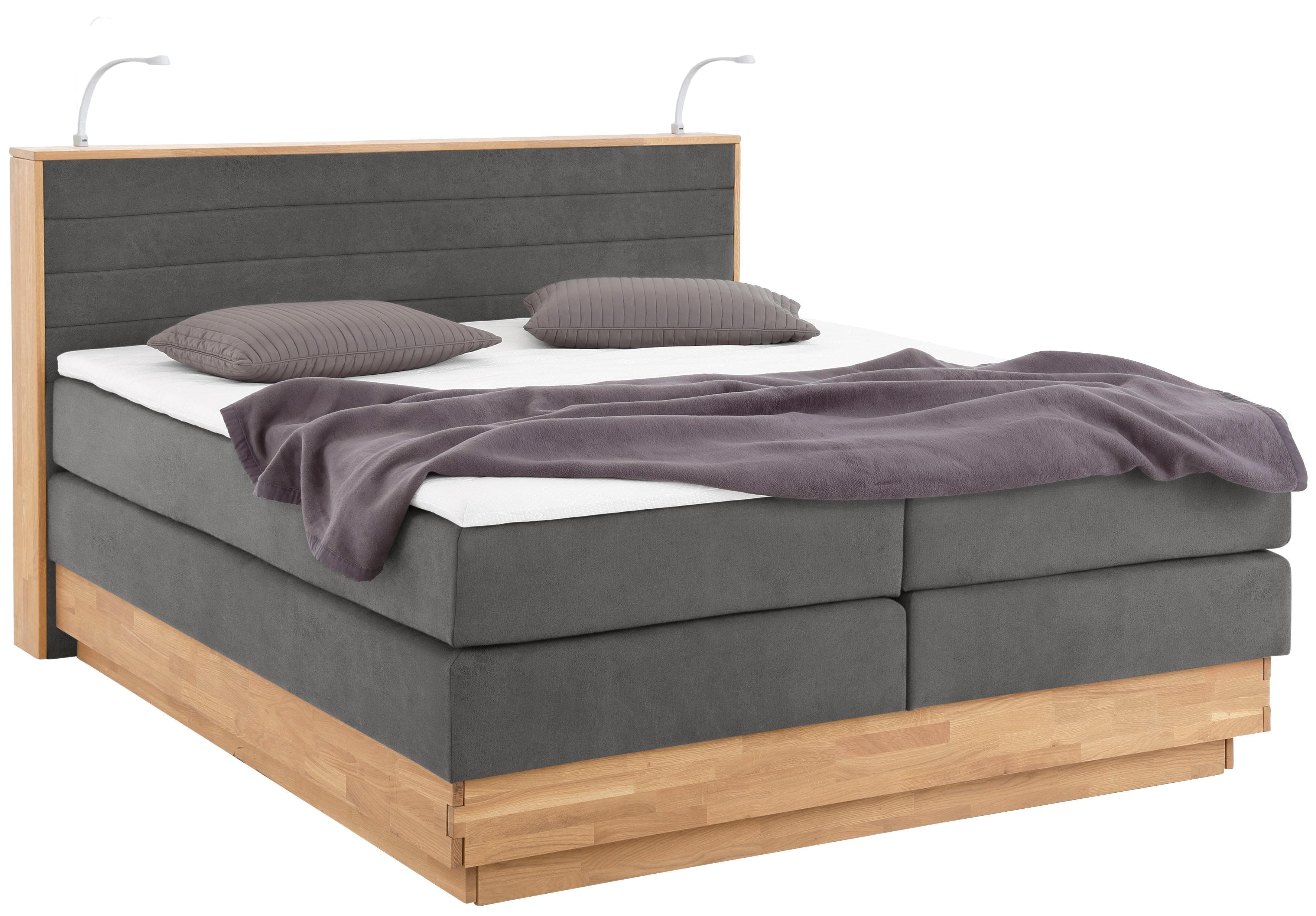 Home Affaire Cavan Boxspringbett Eiche mit LED-Beleuchtung & Topper