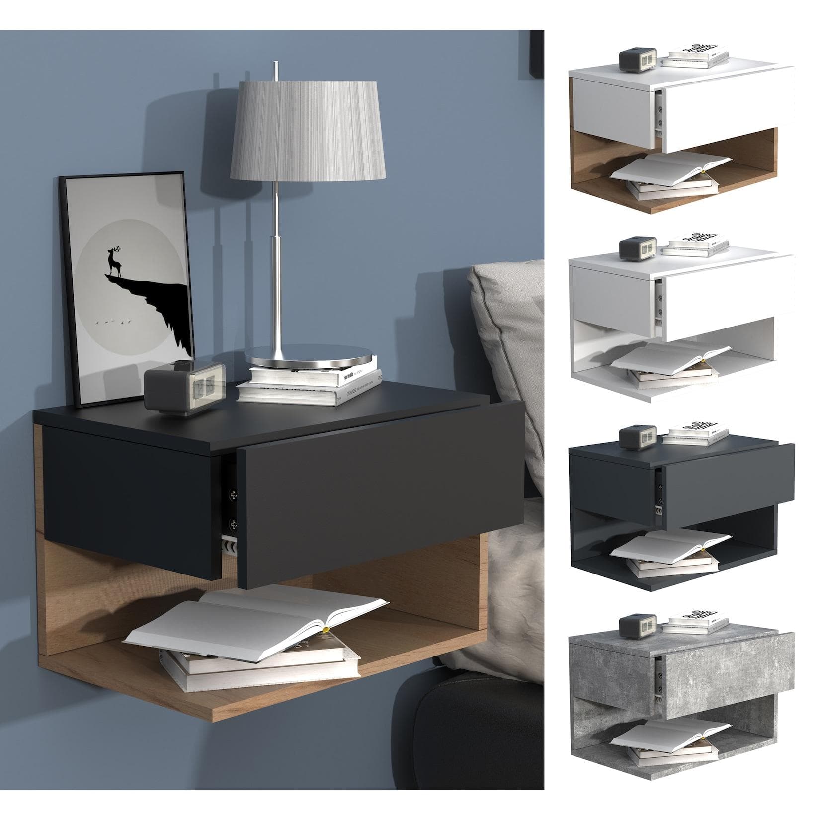 VCM Nachttisch Usal XL 45cm Wandmontage mit Schublade