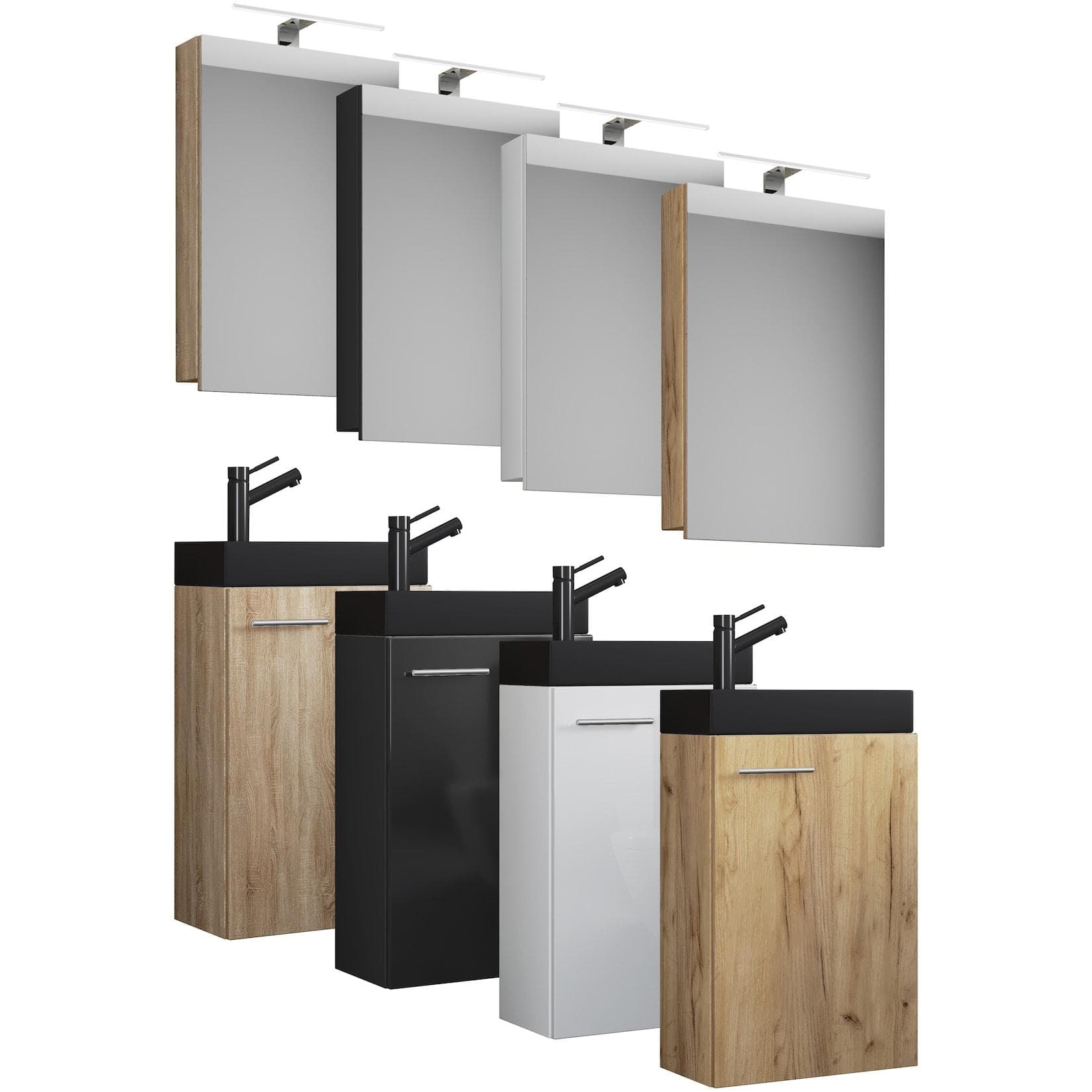 VCM 3-tlg Set Waschplatz für Gäste WC Gästebad Toilette Waschtisch mit Spiegelschrank Badmöbel