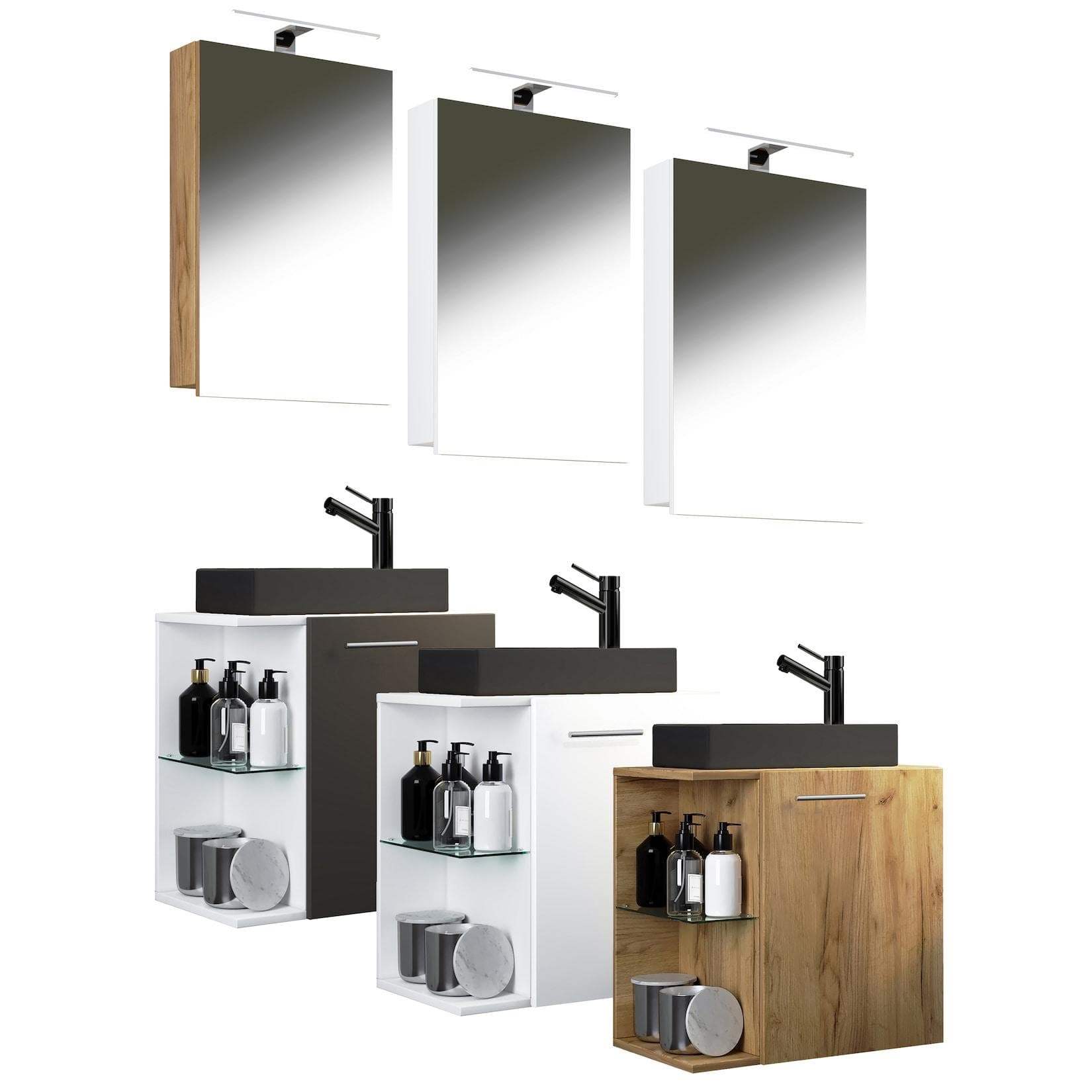 VCM Waschplatz Hausa 3-tlg. Set Waschbecken mit Spiegel