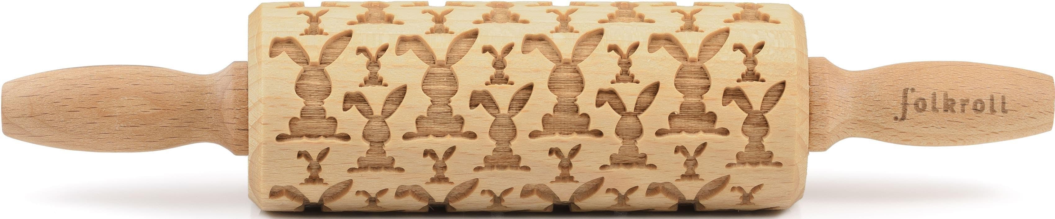 Folkroll 3D-Motiv Teigroller braun Buche Massivholz