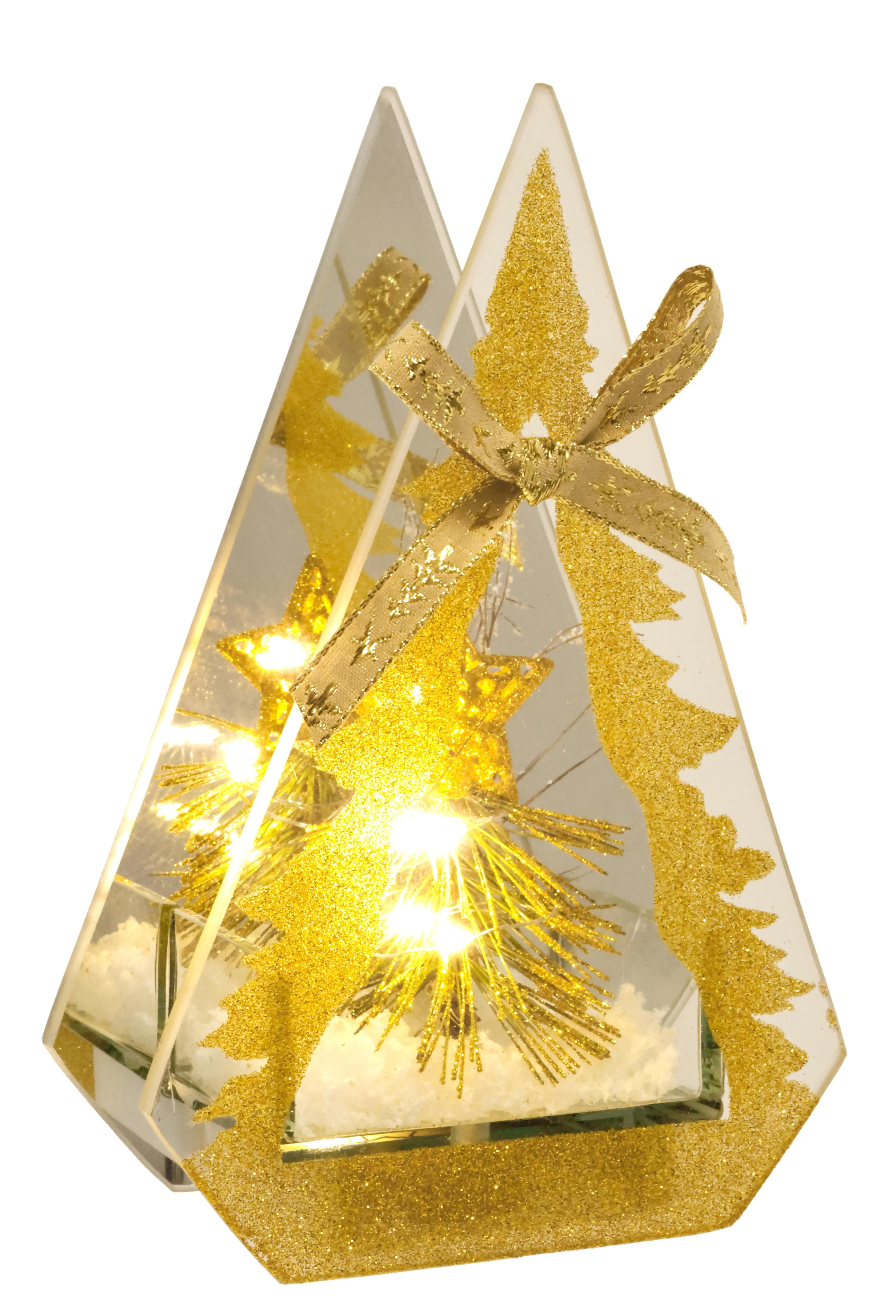I.GE.A. LED-Dekofigur aus Glas mit Winter-Arrangement Gold