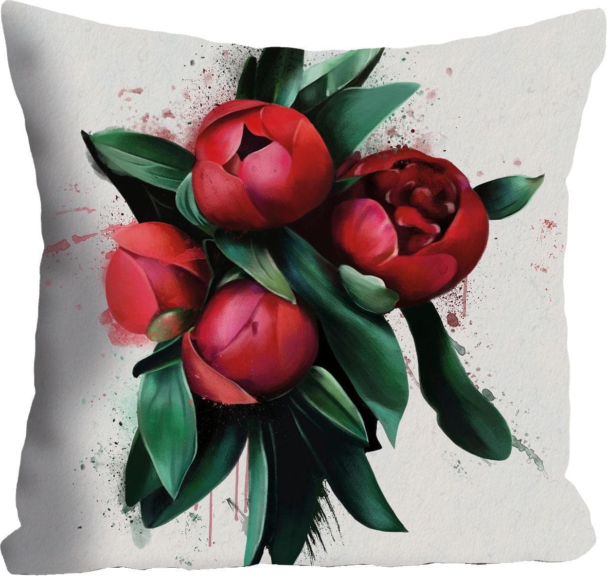QUEENCE Dekokissen Hülle Rote Blüten Bunt 40x40 cm Polyester