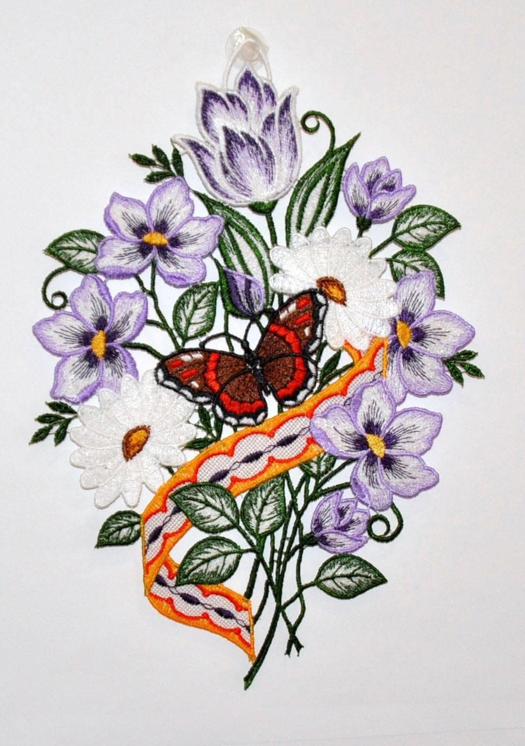 Stickereien Plauen Fensterbild Blumenband Flieder Polyester