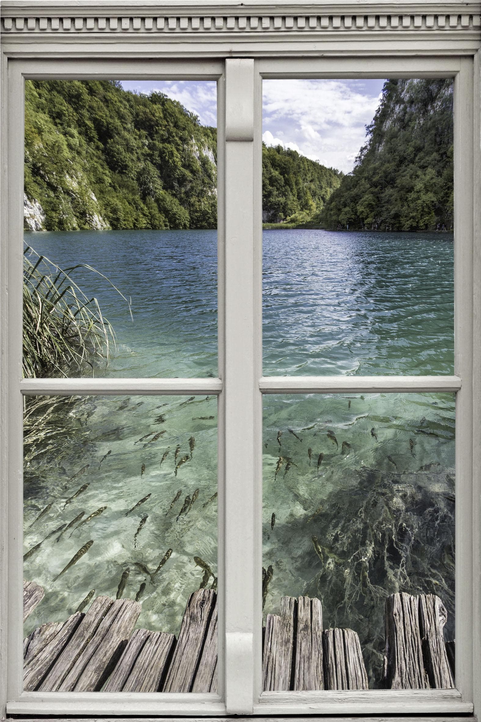 QUEENCE Wandsticker Fische Blau 3D Fensterdurchbruch Selbstklebend