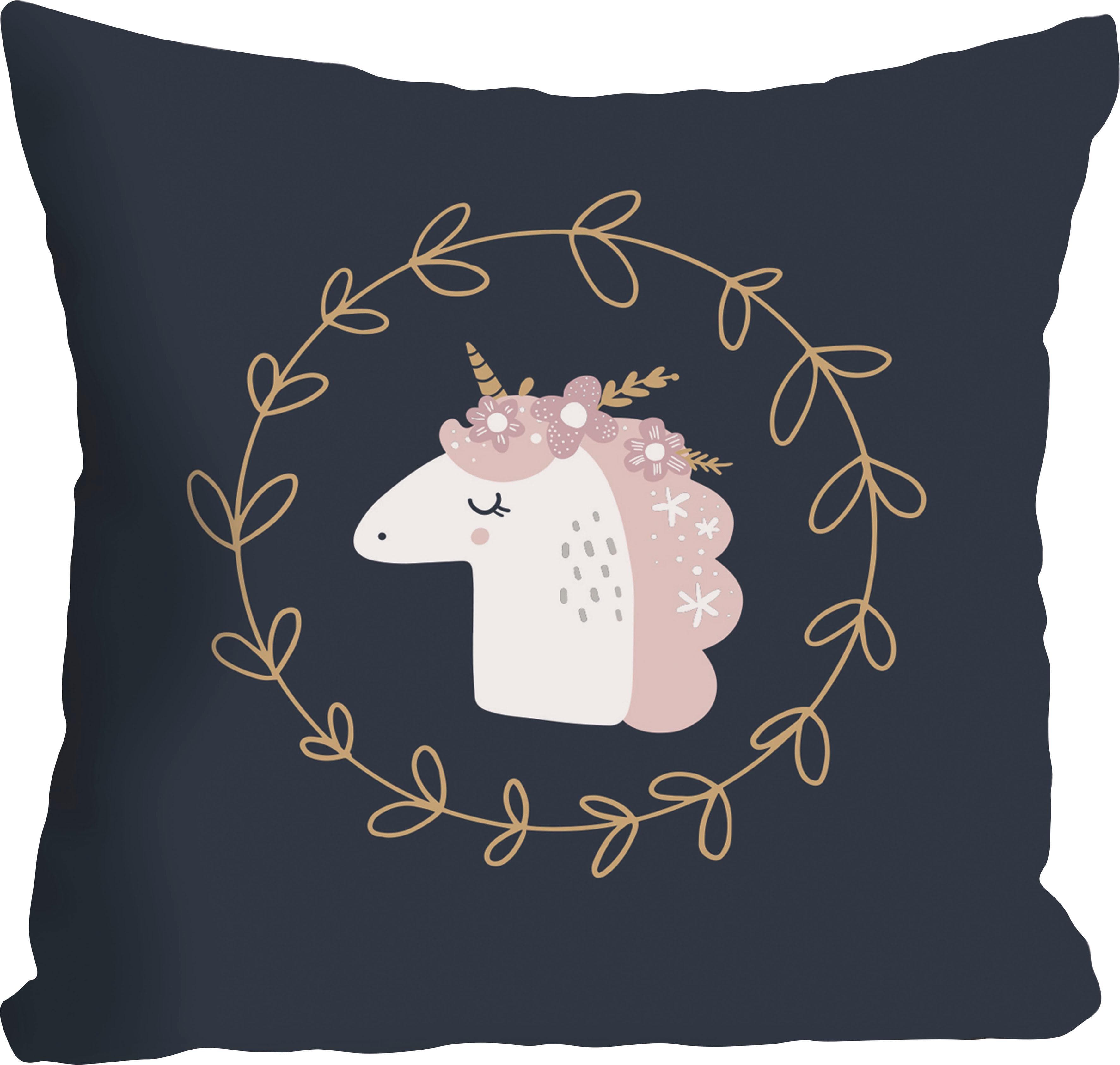 QUEENCE Dekokissen Einhorn Bunt 40x40 cm Polyester Kissenhülle
