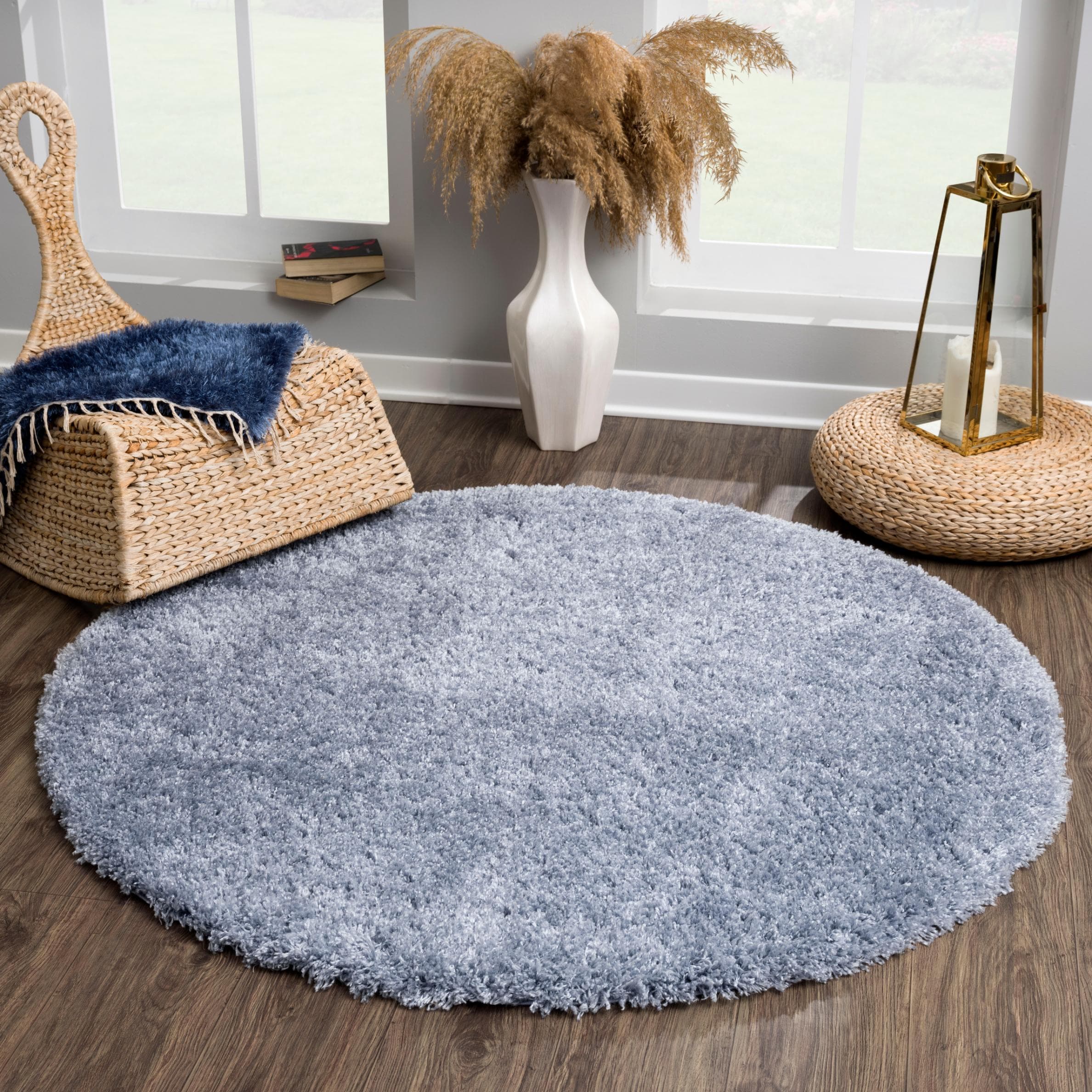 SANAT Porto Hochflor-Teppich Blau Rund Shaggy