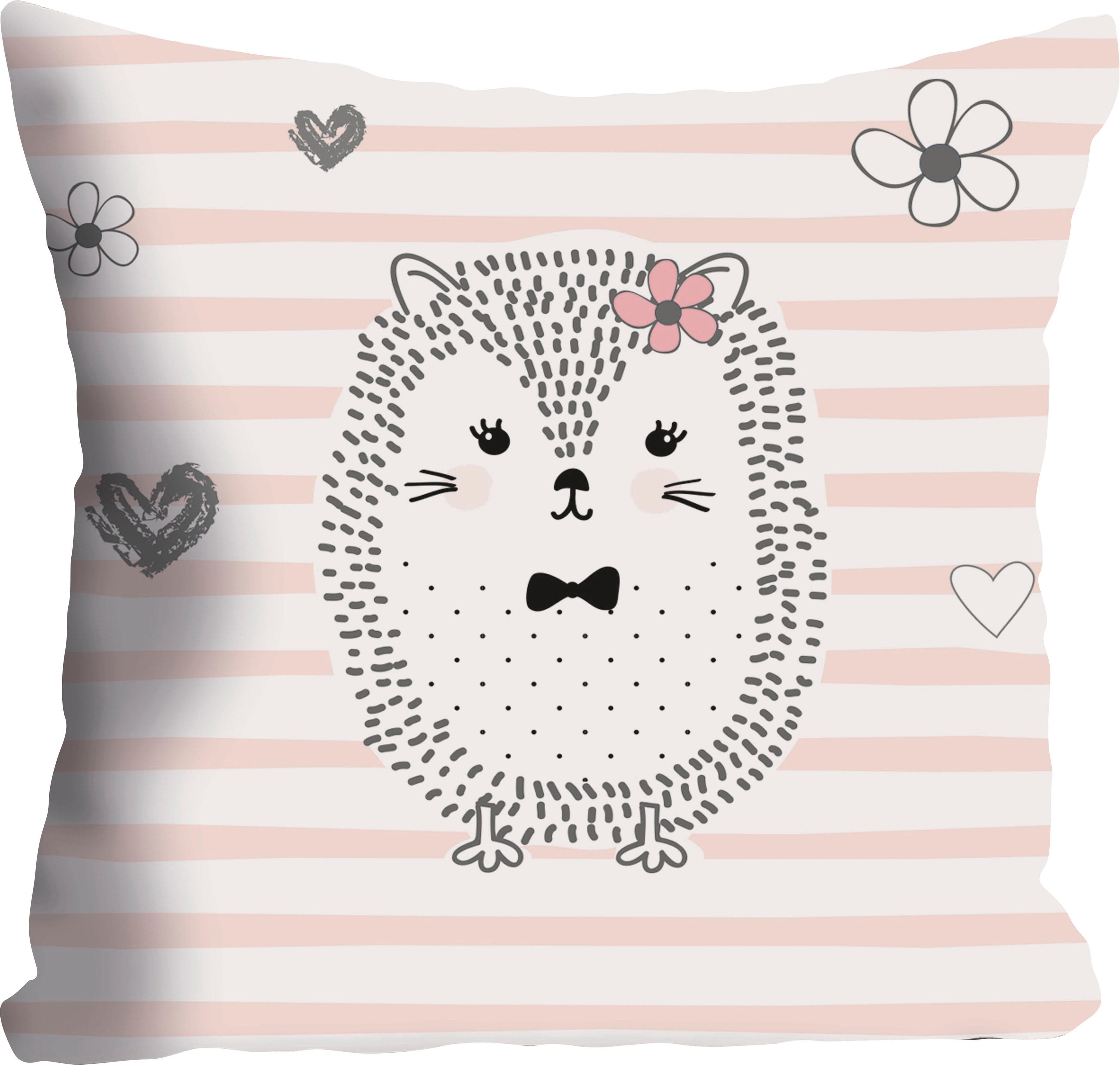 Queence Dekokissen Igel: Skandinavischer Stil mit Herz- und Blütenmotiven