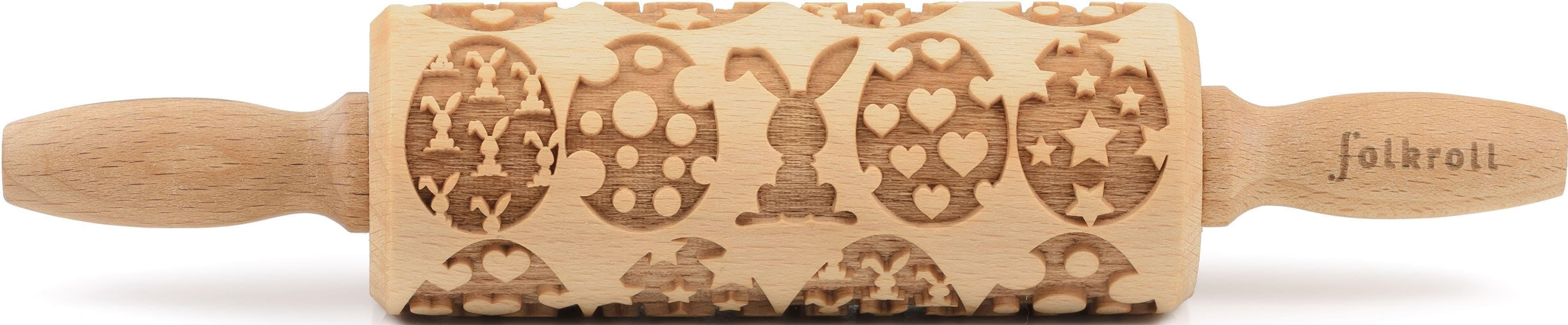 Folkroll 3D-Motiv Teigroller Buche massiv