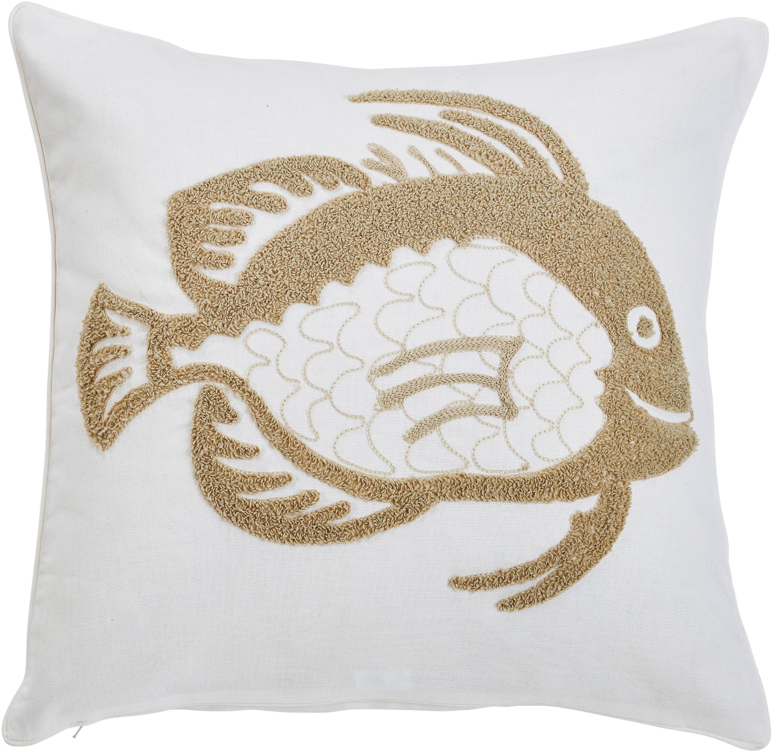 DONE. Dekokissen Happy Fish Beige 45x45cm Kissenhülle 3-D Optik