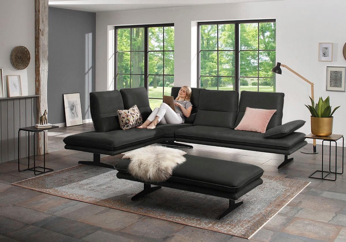 W.SCHILLIG Ecksofa Broadway Graphit Leder Sitztiefenverstellung