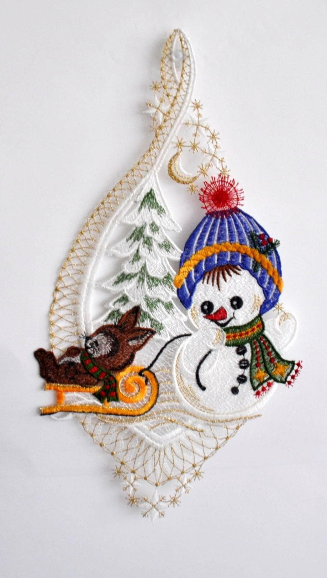 Stickereien Plauen Schneekind mit Hase Fensterbild Bunt Polyester