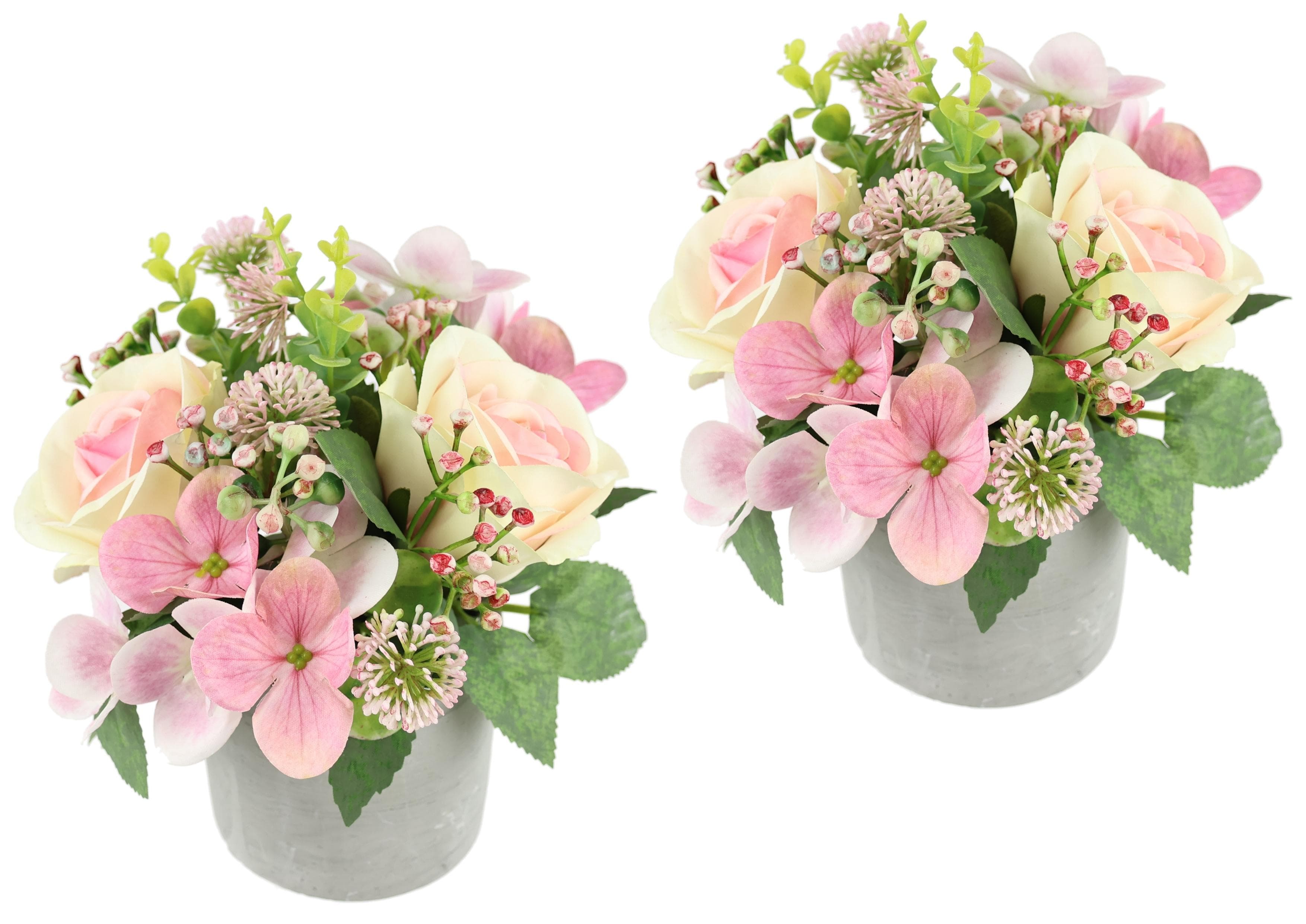 I.GE.A. Kunstblume Blumengesteck 2er Set Rosa/Weiß/Grau/Grün