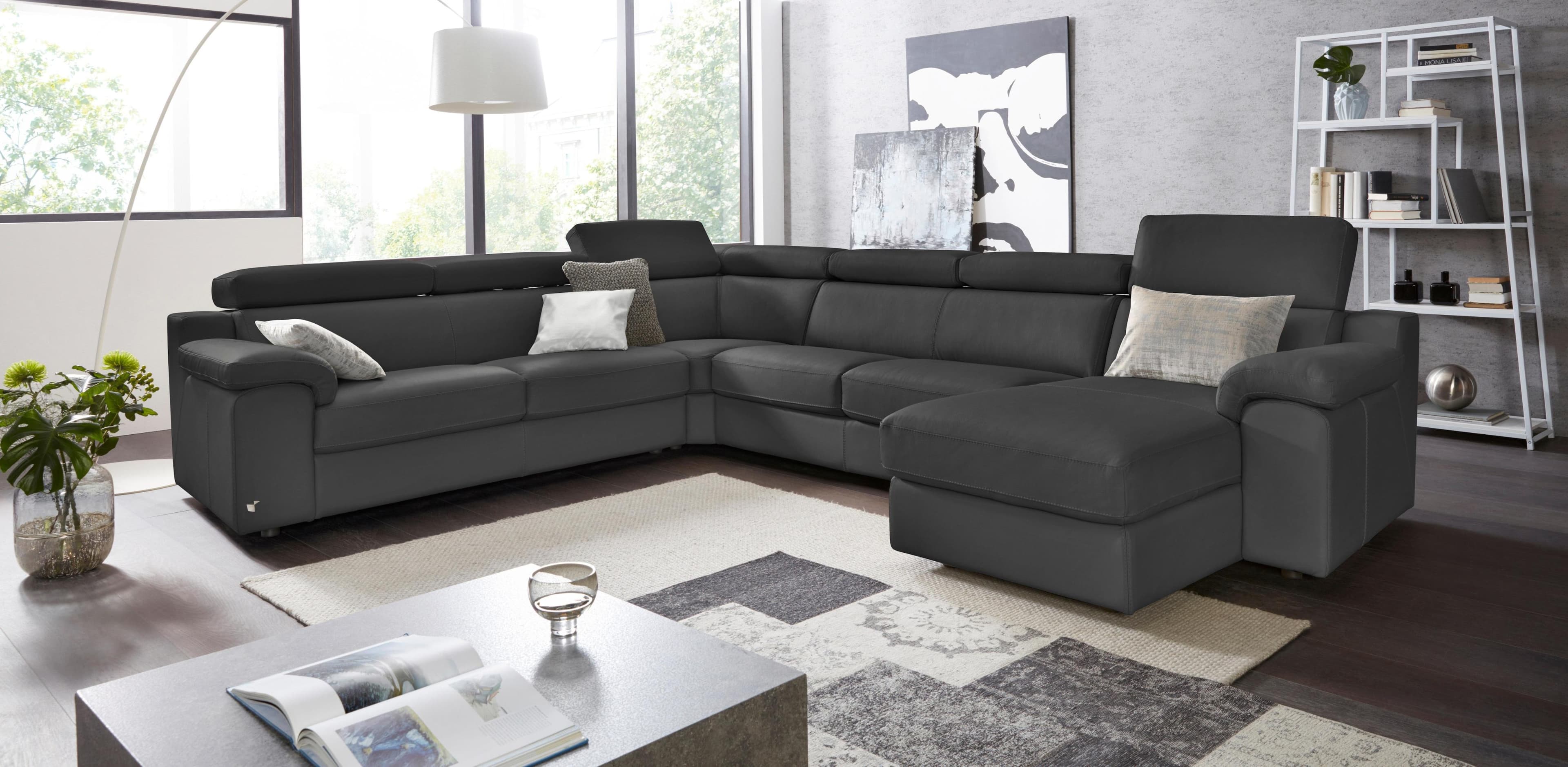 CALIA ITALIA Wohnlandschaft CS_Mambo U-Form Familiensofa Leder Schwarz