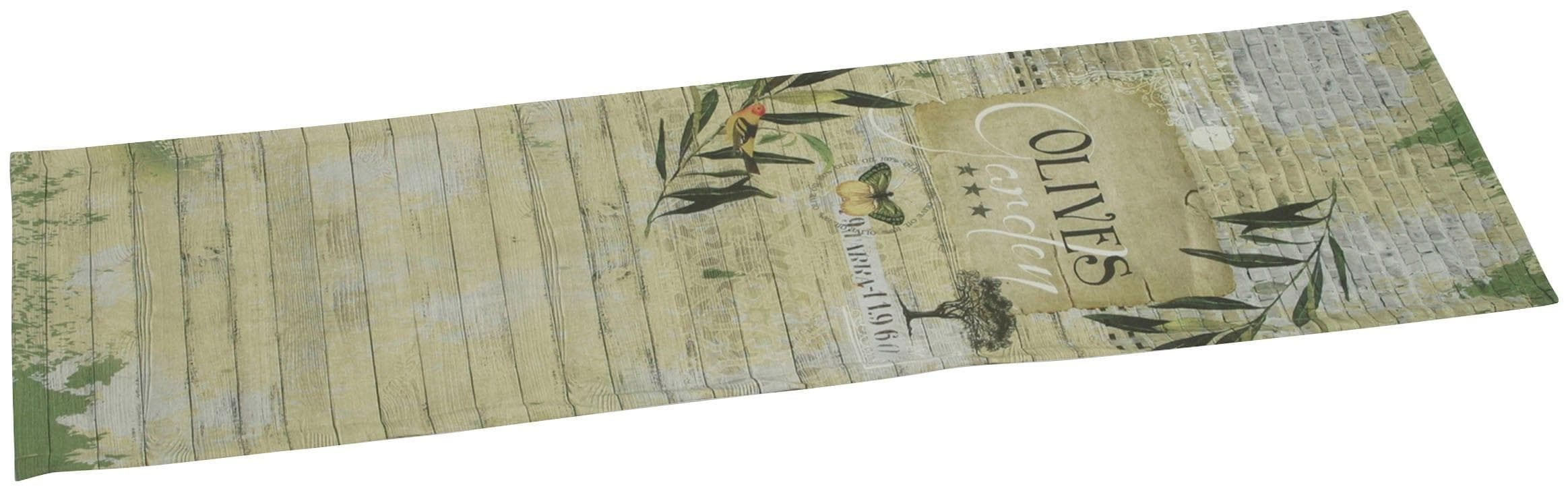 GO-DE Tischläufer Grün Braun Gemustert 120x40 cm