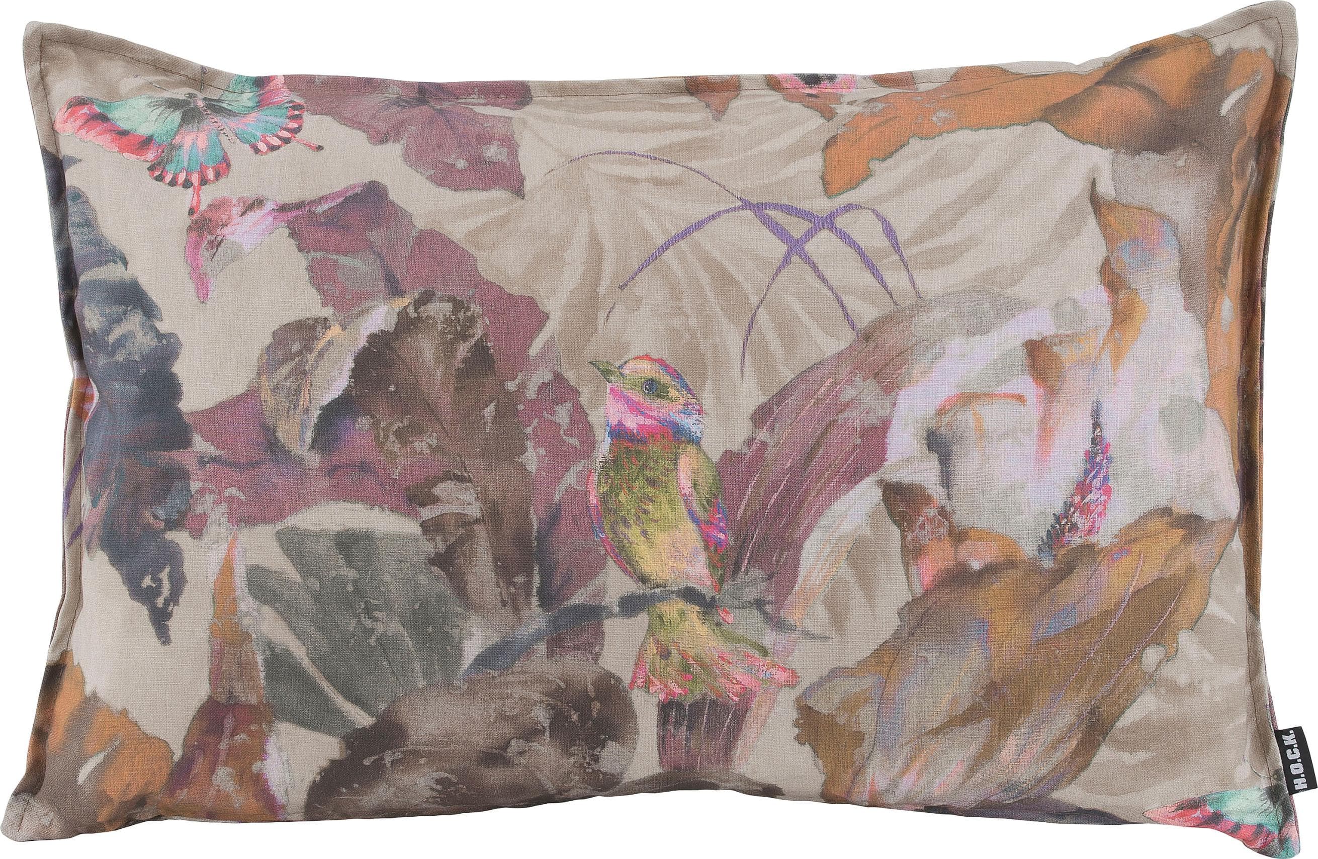 H.O.C.K. Dekokissen Lilly Love Grau Braungrau Vogelprint Baumwolle