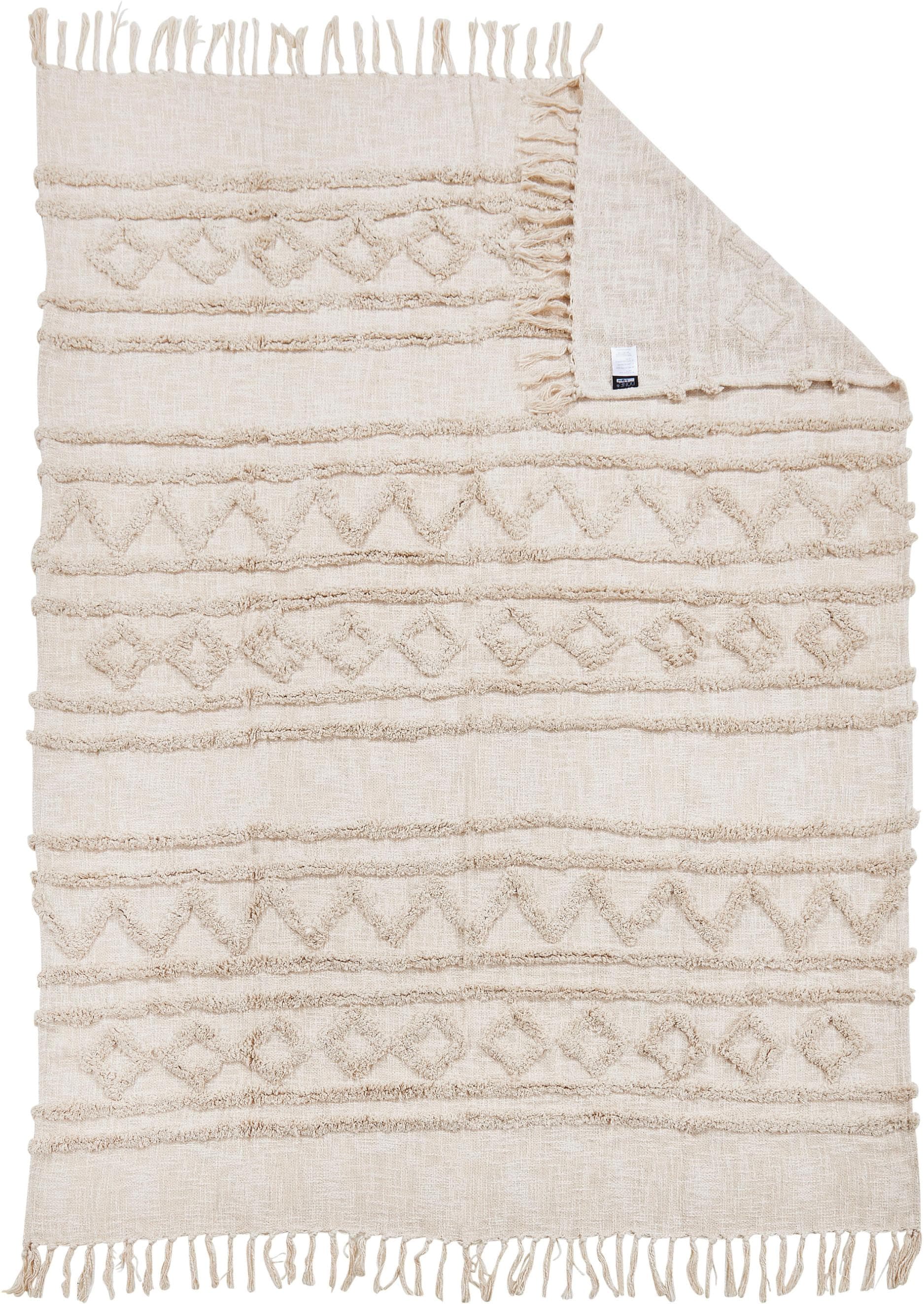 DONE. Tamani Wohndecke Beige Boho Stil Baumwolle