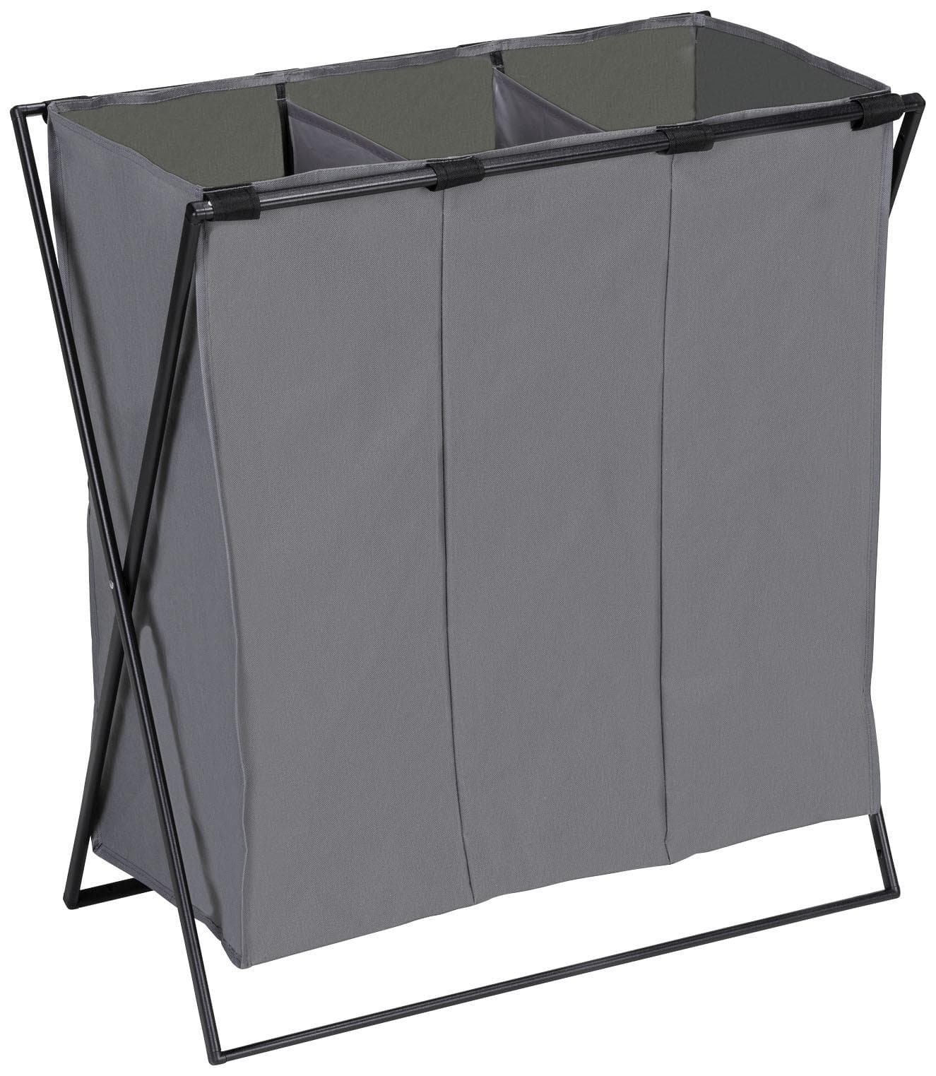 WENKO Wäschekorb Trio XL: Faltbarer 3-Fach-Wäschesortierer in Beige & Weiß