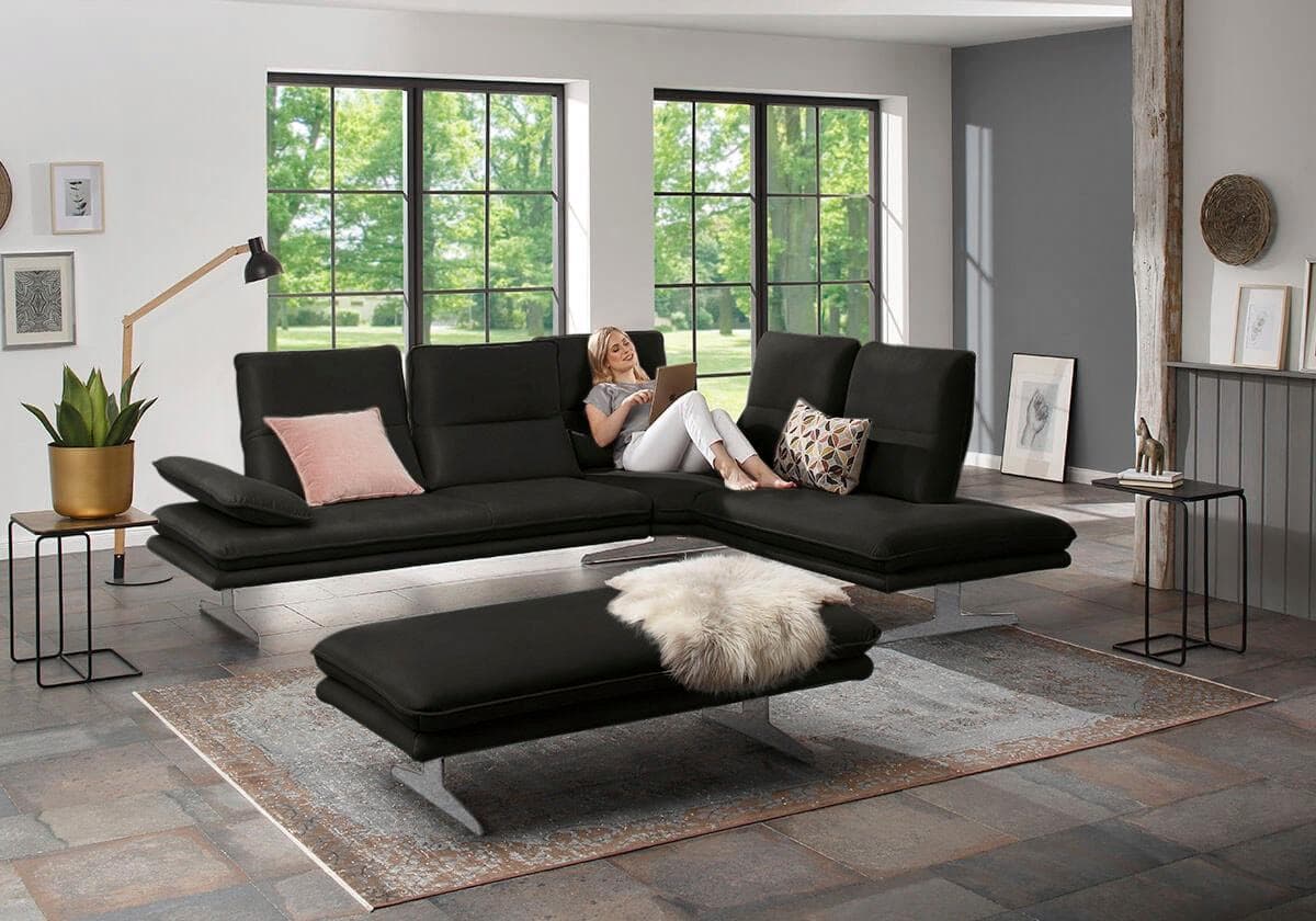 W.SCHILLIG Ecksofa Broadway L-Form Schwarz Longlife Leder