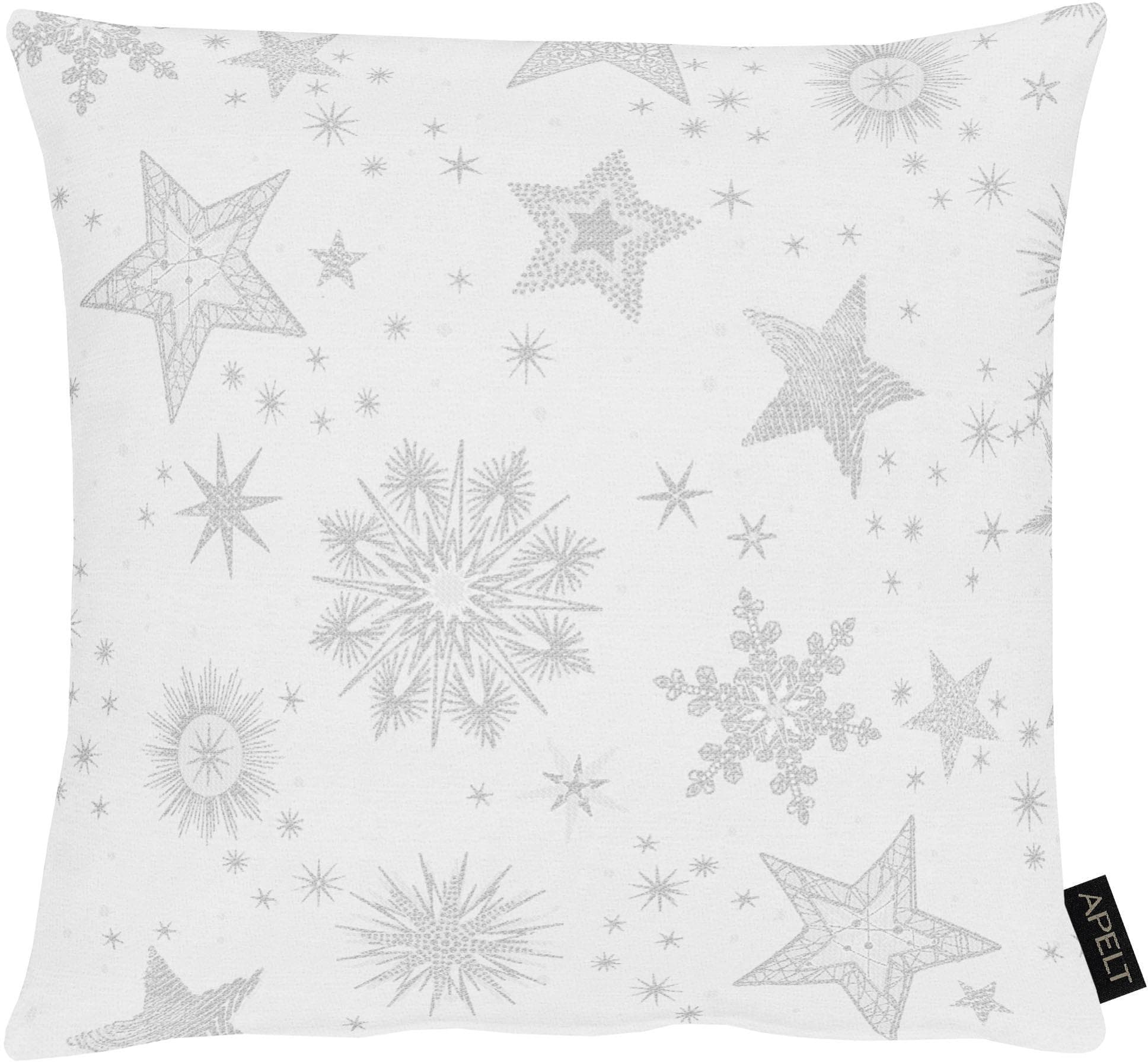 APELT Dekokissen 9602 Silber Weiß Sterne Jacquard