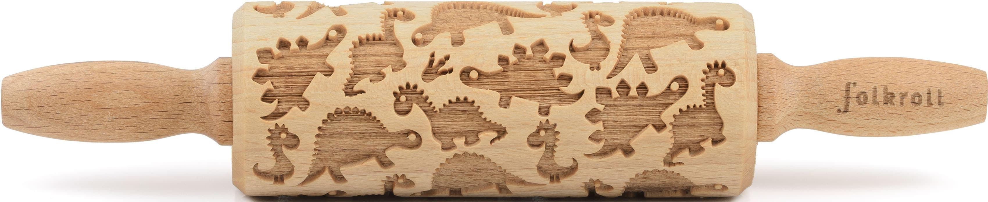 Teigroller FOLKROLL 3D-Motiv-Teigrolle Dinosaurier Massivholz