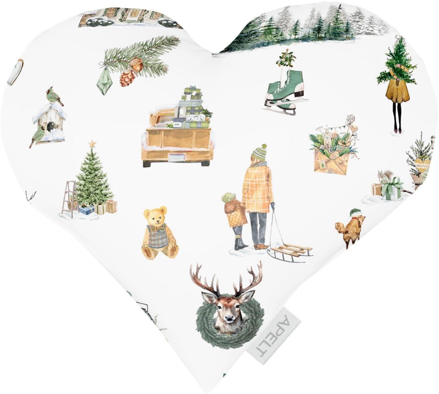 Apelt Dekokissen Herzform Winterwelt Motiv Grün-Weiß