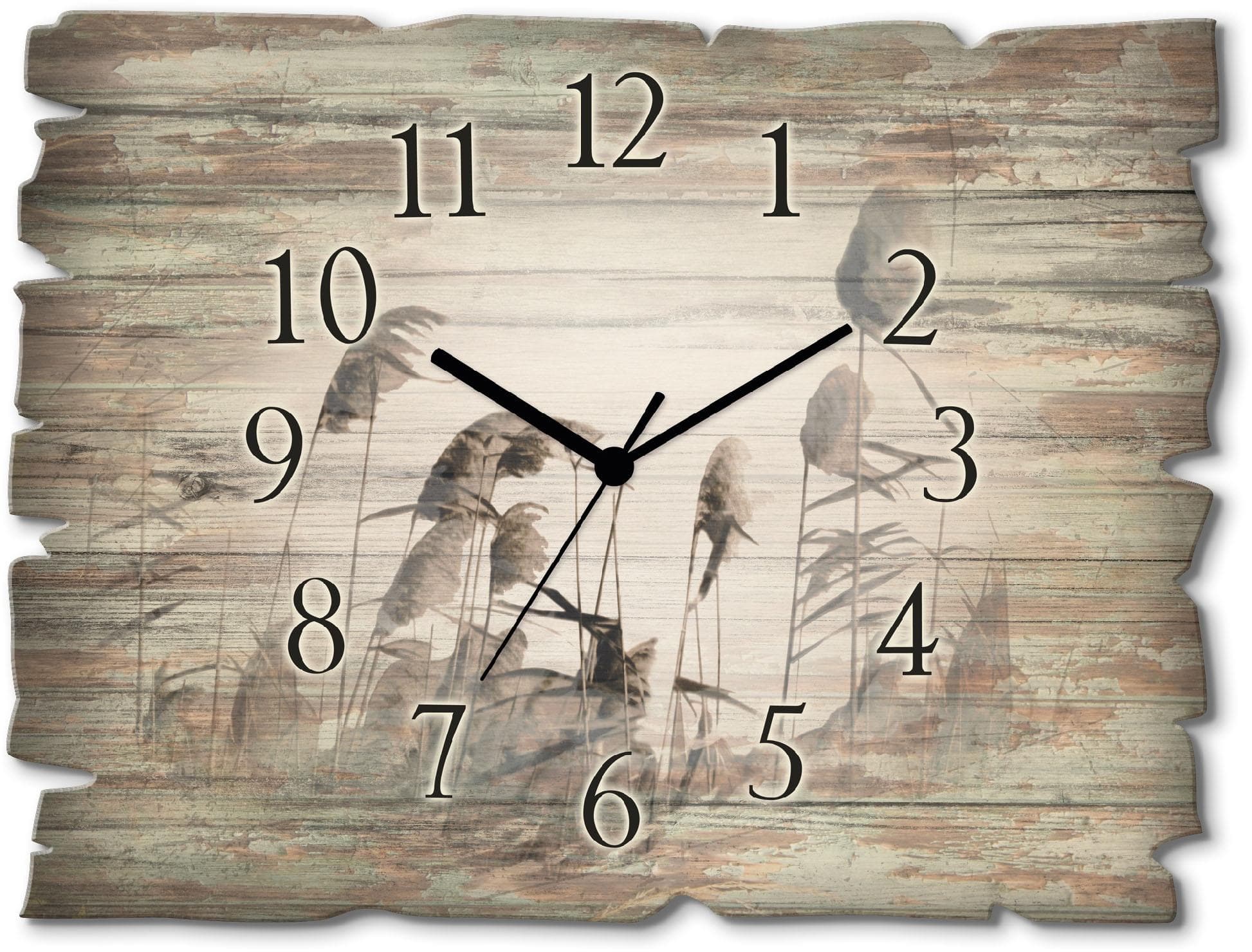 ARTLAND Wanduhr Gräser Beige Natur Holz Vintage-Look