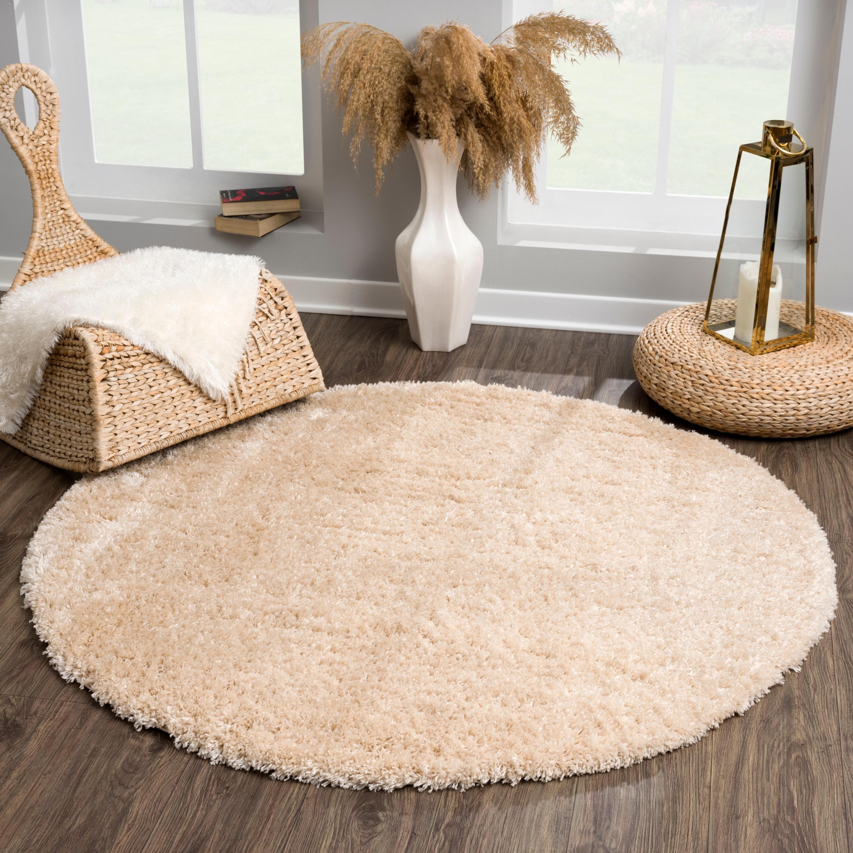 Sanat Teppich Porto Beige Hochflor Rund 120cm