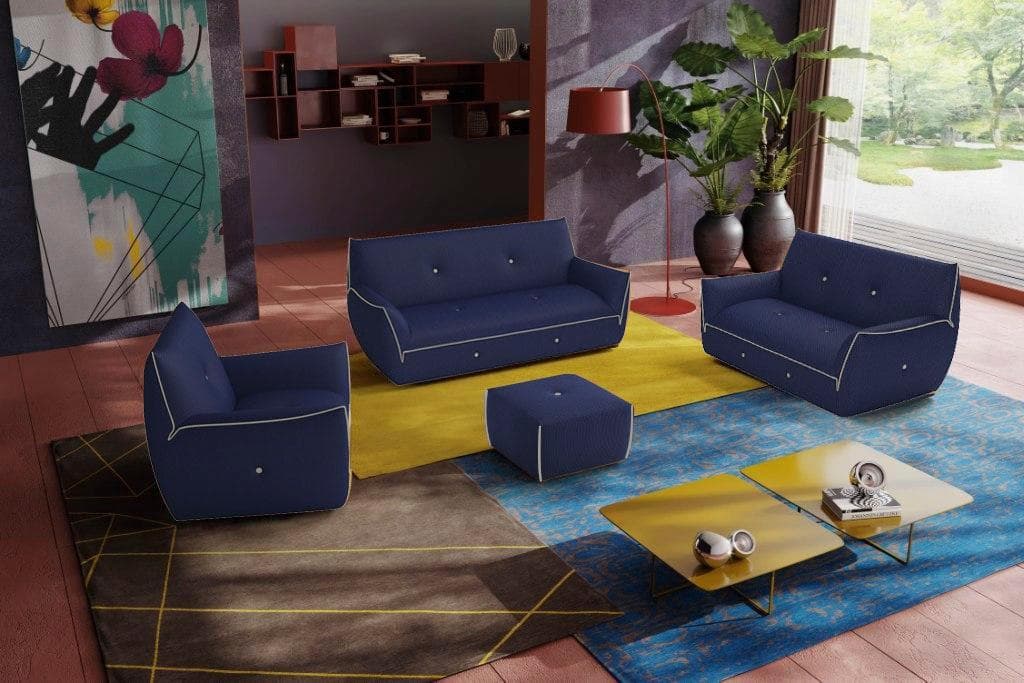 EGOITALIANO Polstergarnitur Yuki 2,5- und 2-Sitzer Sessel Hocker Cobalt Grau