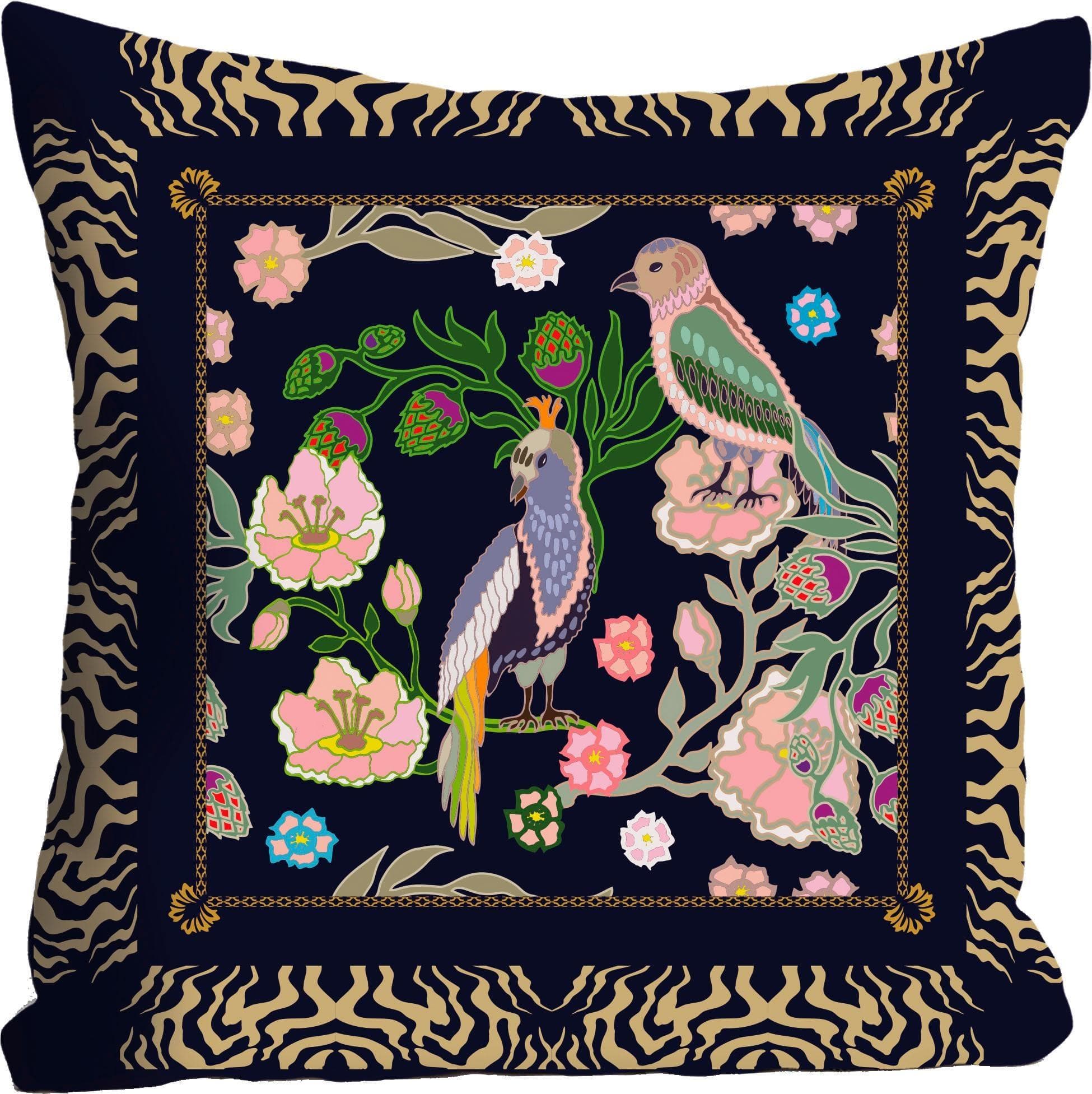 QUEENCE Dekokissen Vögel Bunt 40x40 cm Polyester Kissenhülle