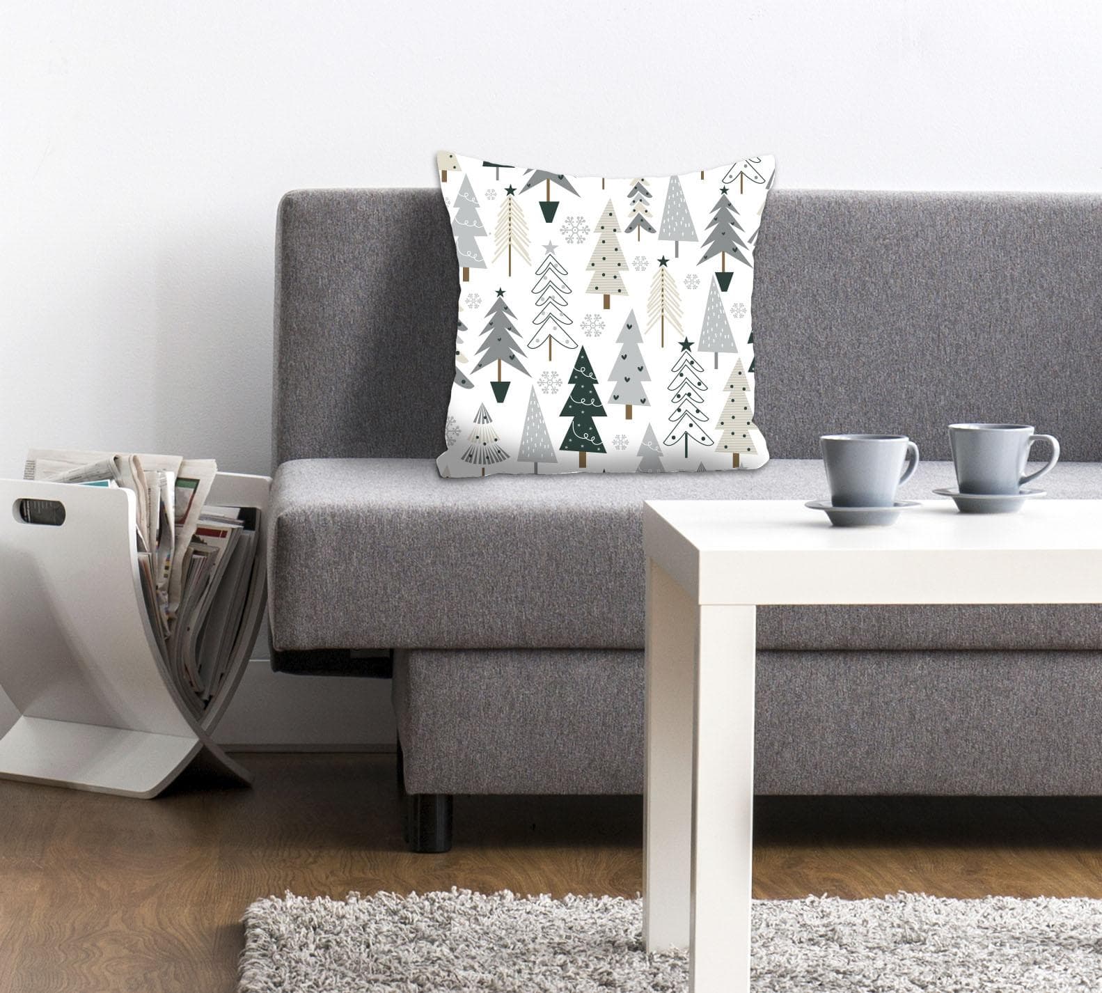 QUEENCE Dekokissenhülle Diddle Grau/Grün mit Tannenbaum-Motiv