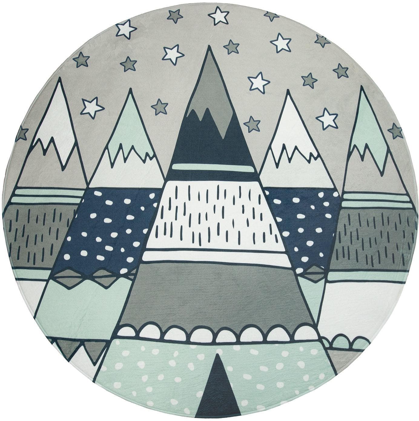 Paco Home Kinderteppich Chicos 553: Rundes Flachgewebe mit Berge & Sterne Motiv fürs Kinderzimmer